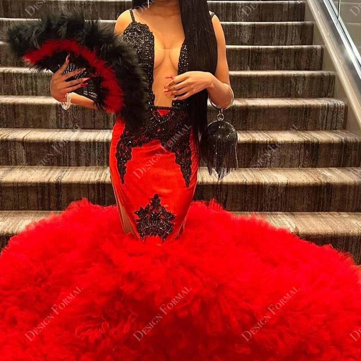 red dress with black tulle A-Line Off Shoulder Tulle Black/Burgundy Long Prom Dress US 12 / Black/Burgundy