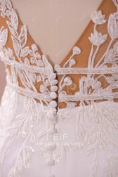 Wild Beaded Lace Crepe Illusion Cutout Train Mermaid Bridal Dress