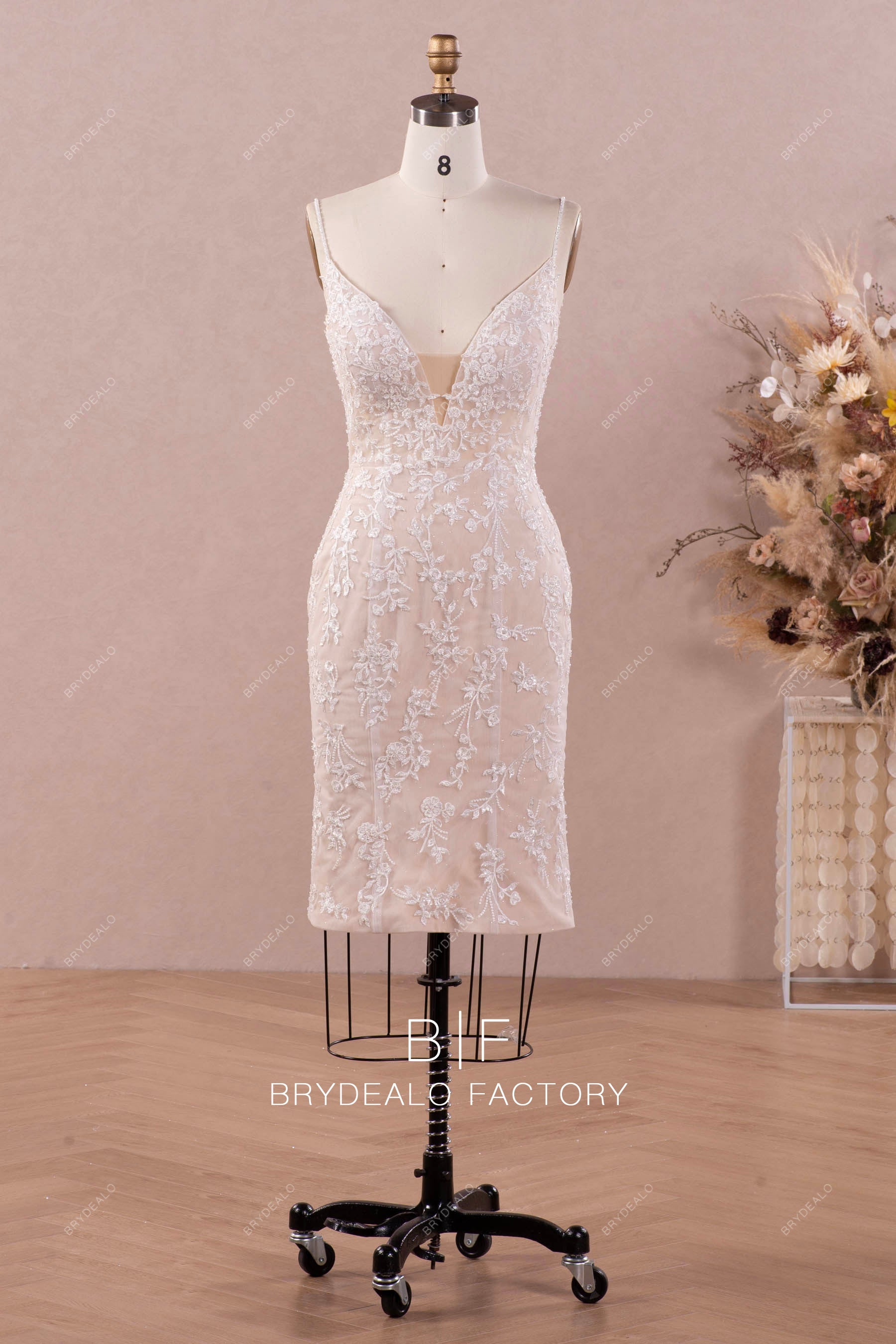beaded straps bodycon lace bridal gown