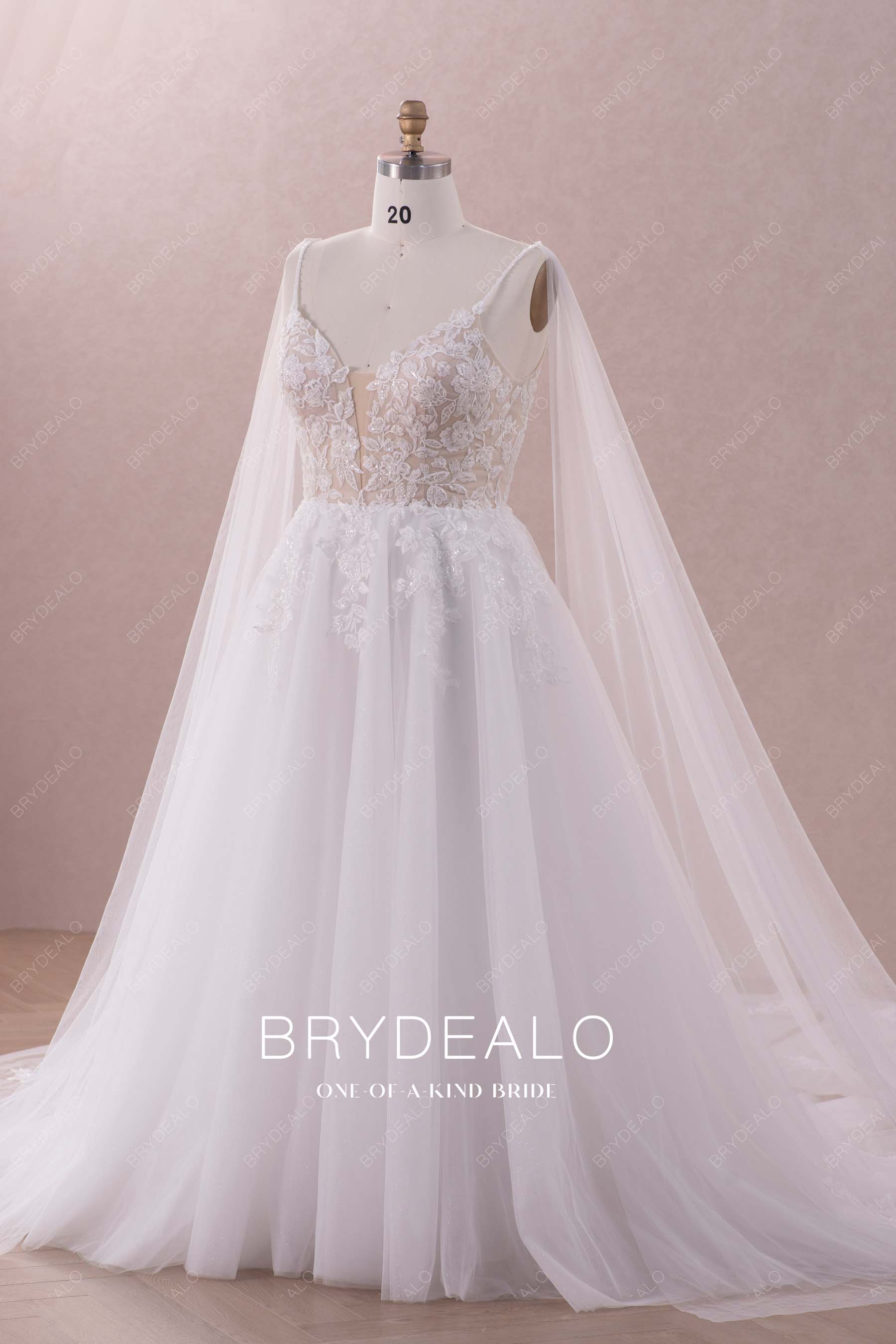 beaded straps lace tulle A-line trendy wedding dress