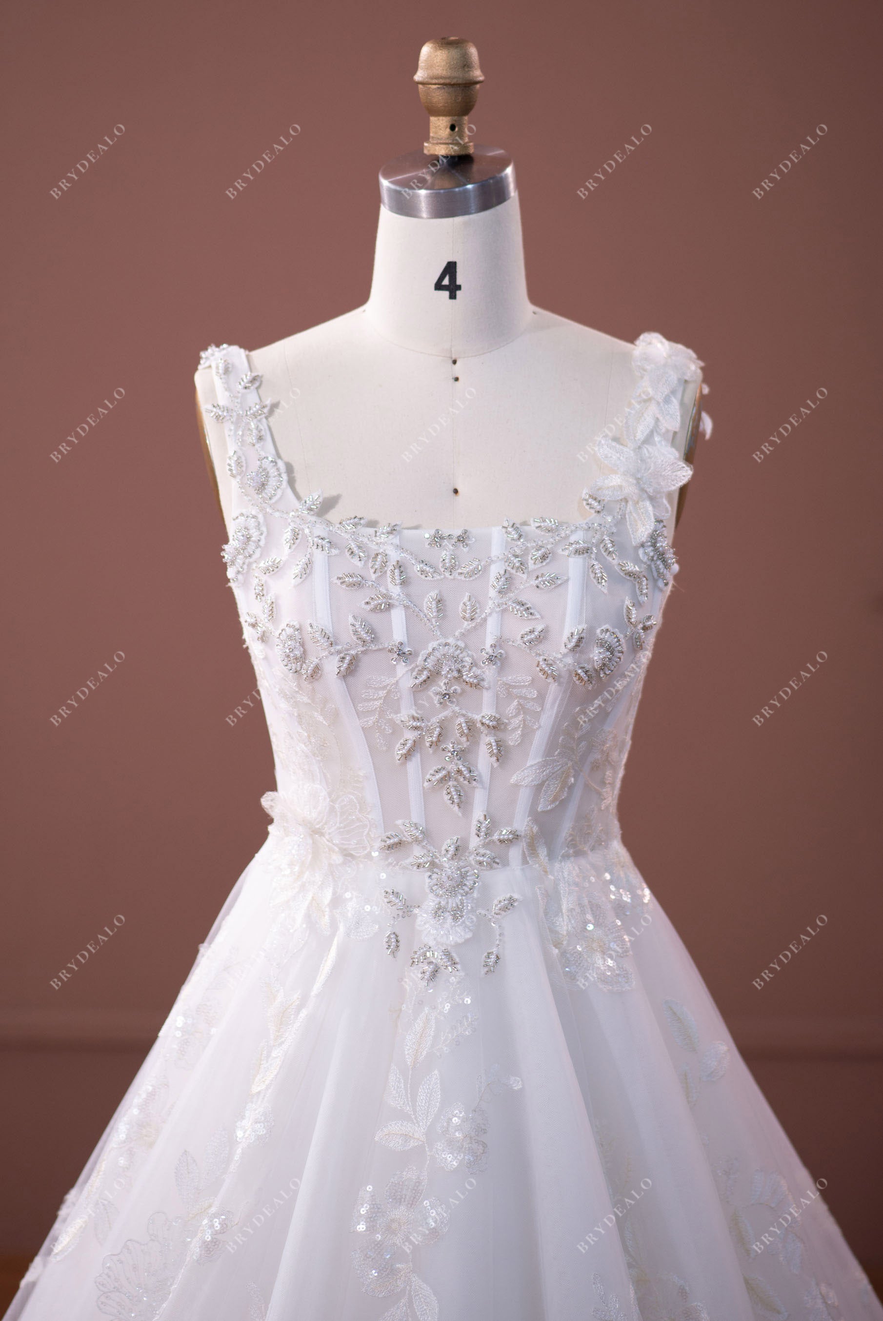 square neck beaded straps gorgeous bridal gown