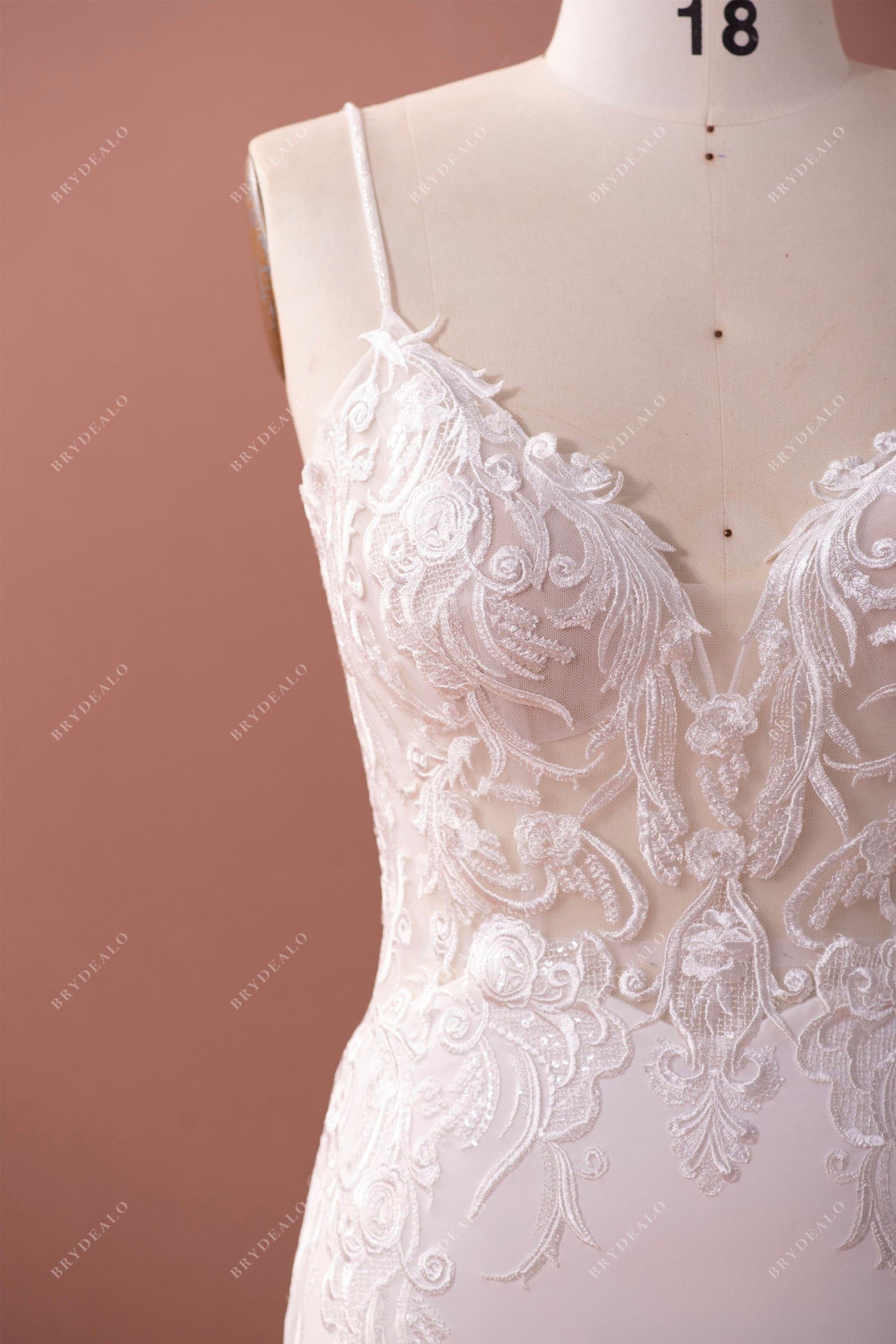 beaded straps lace wedding dress