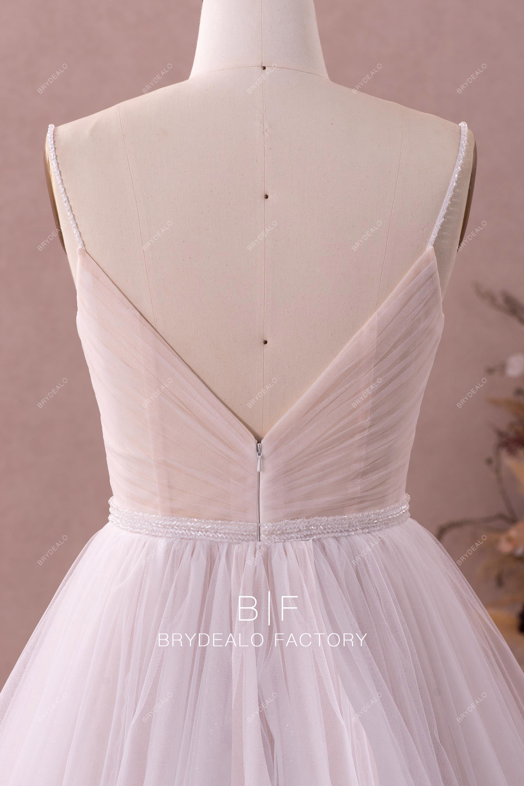 beaded straps V-back wedding dress