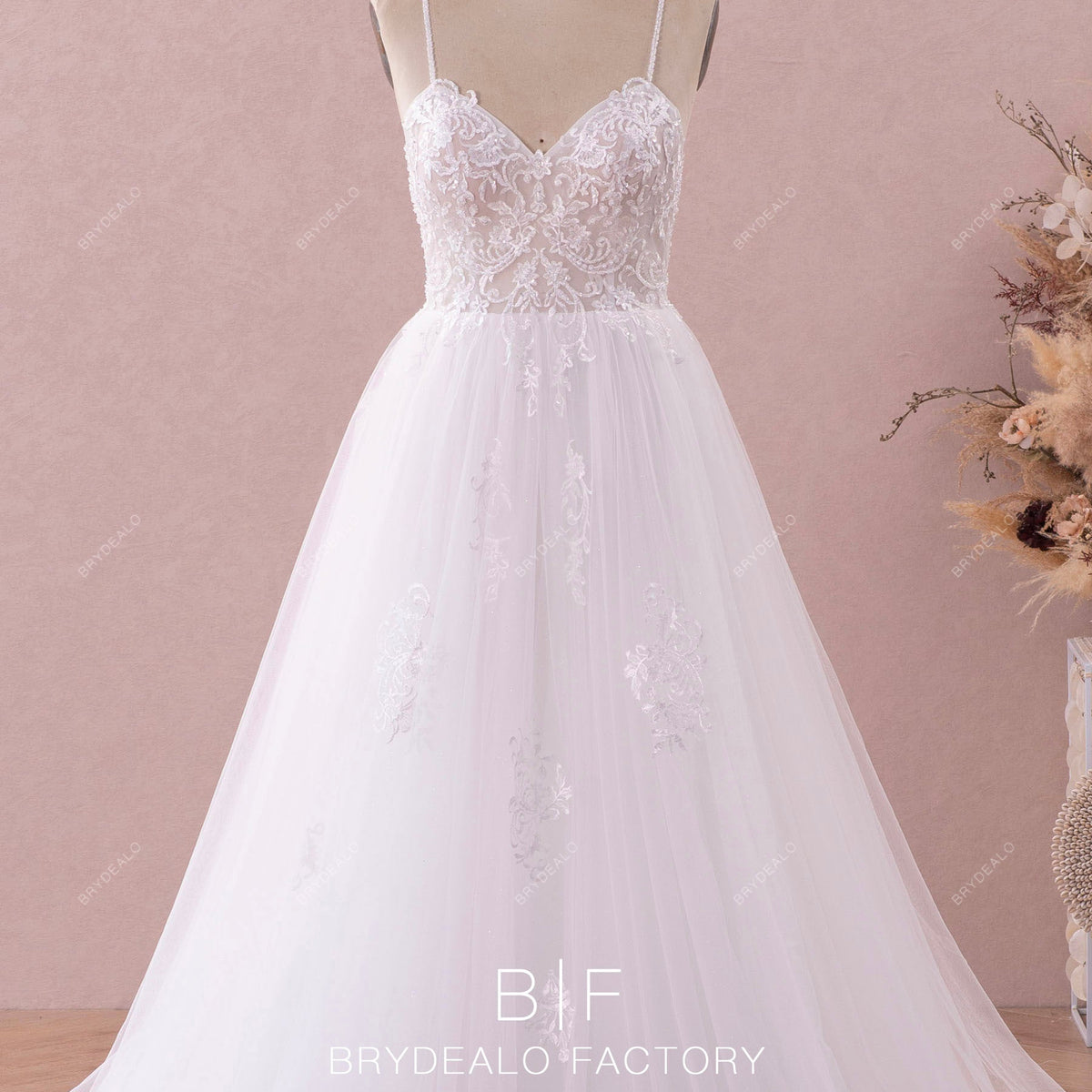 Beaded Straps Crisscross Back Timeless Lace Tulle Wedding Dress Beaded Straps Crisscross Back Timeless Lace Tulle Wedding Dress