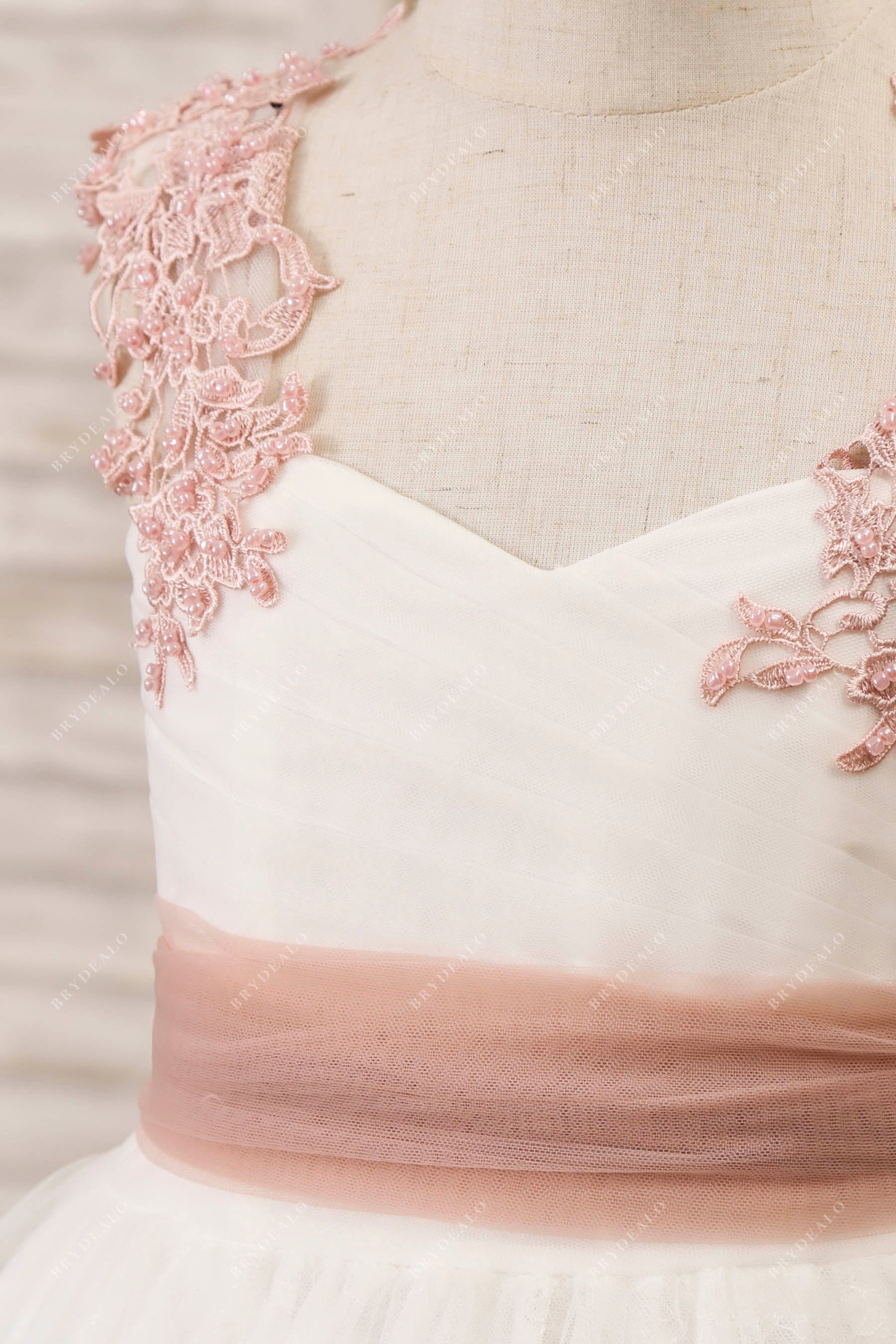 beaded lace straps tulle flower girl dress for wedding