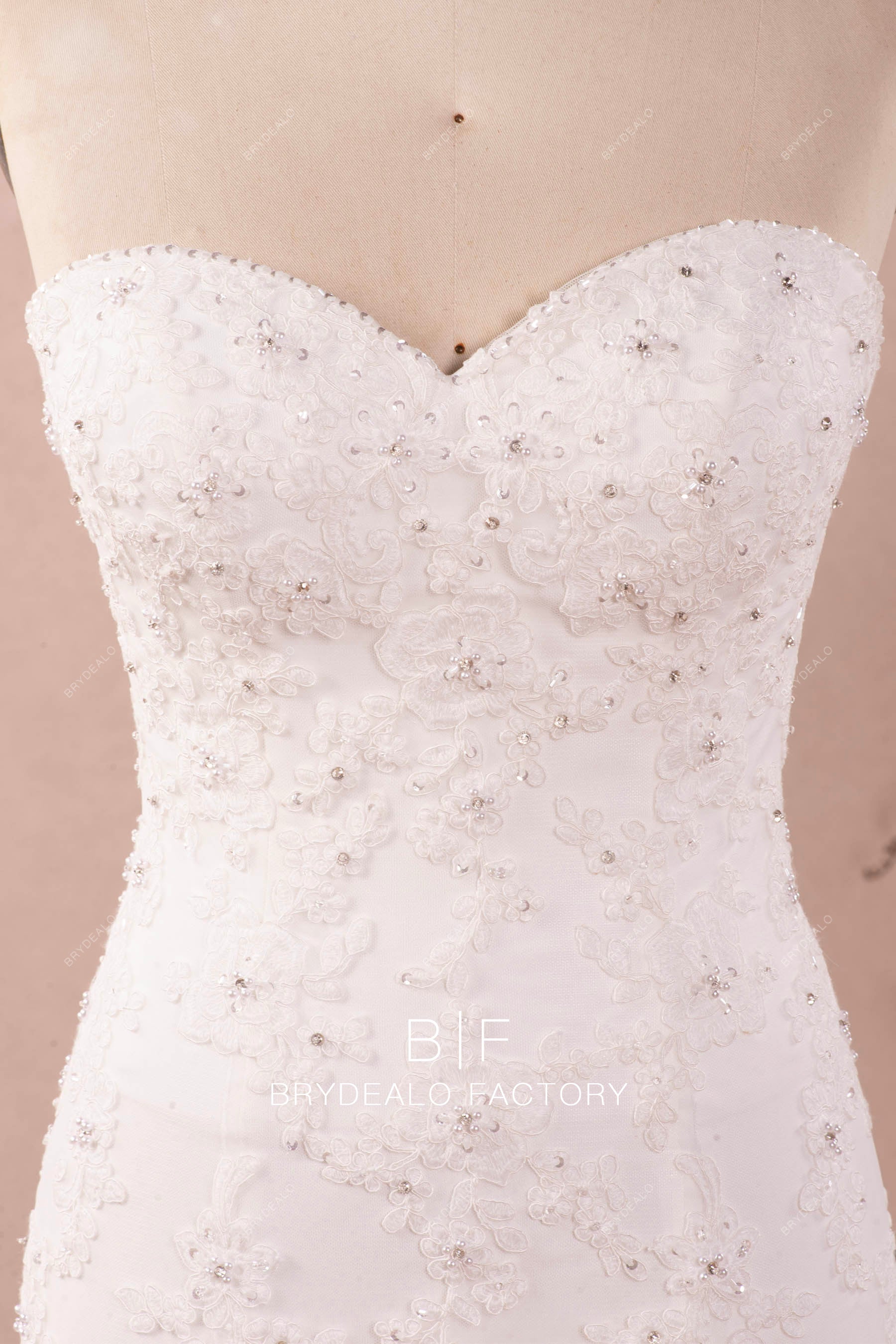 beaded sweetheart lace garden wedding dress