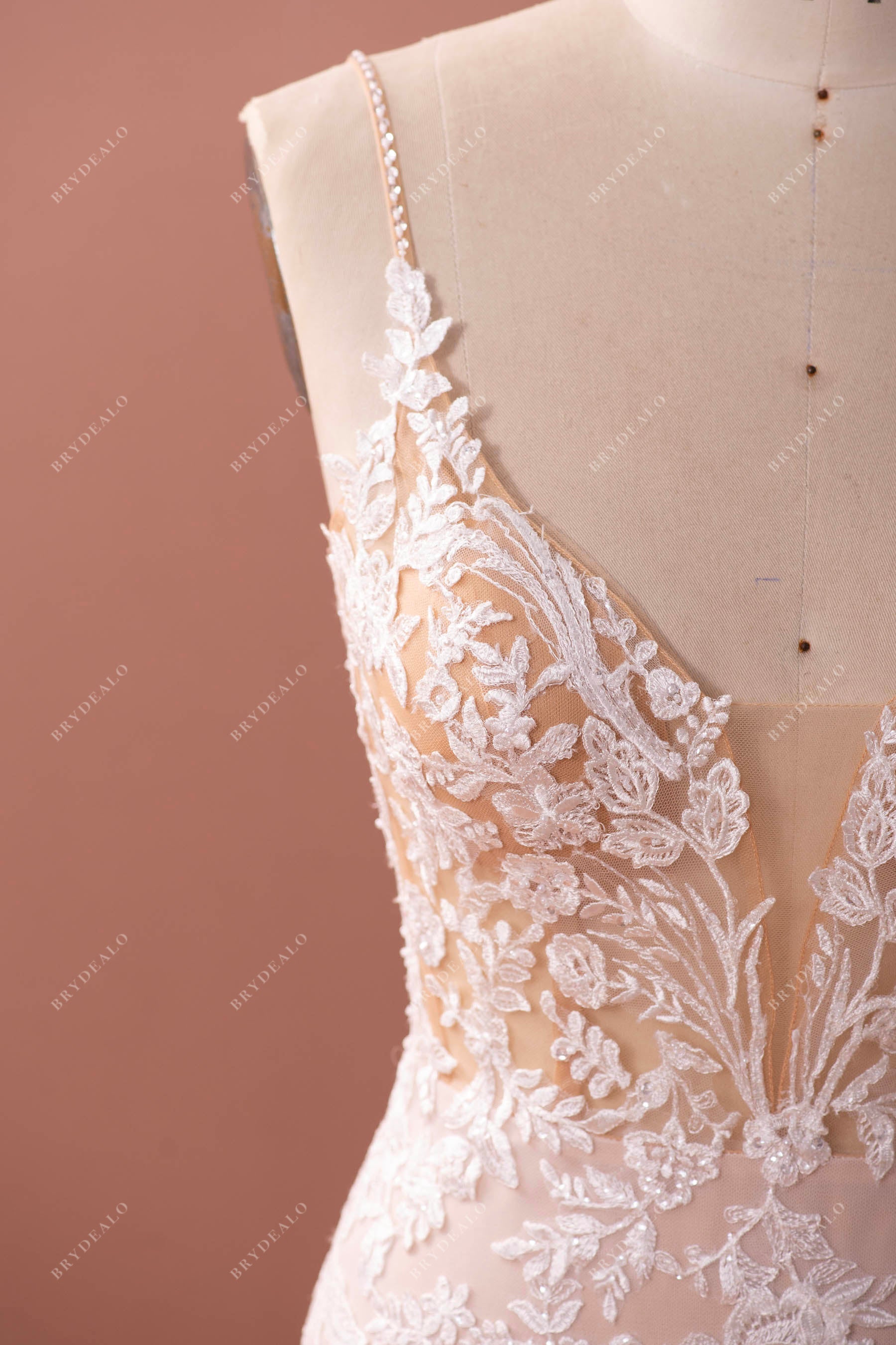 beaded thin straps lace trendy wedding gown