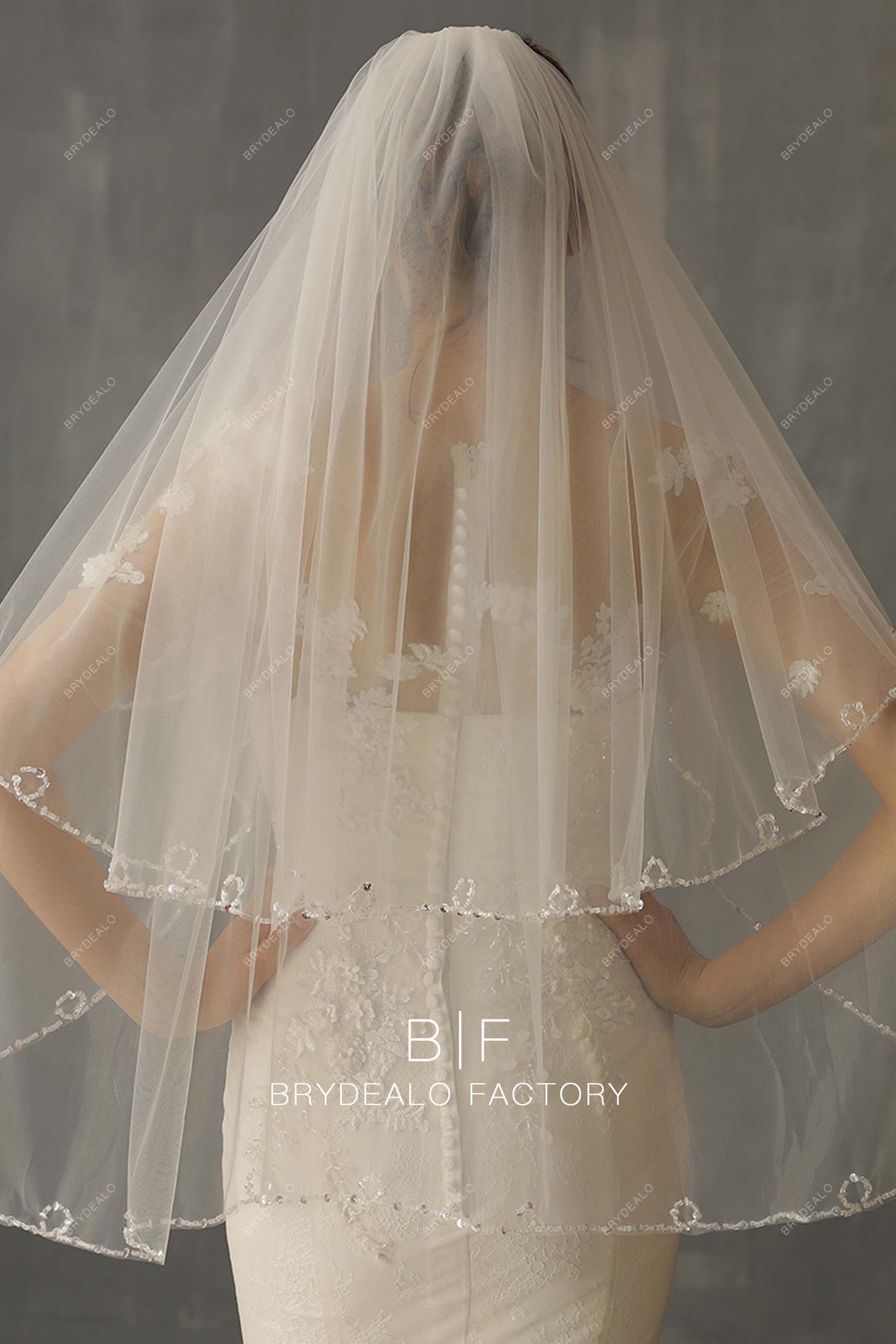 Designer Two-tiered Fingertip Length Wedding Veil