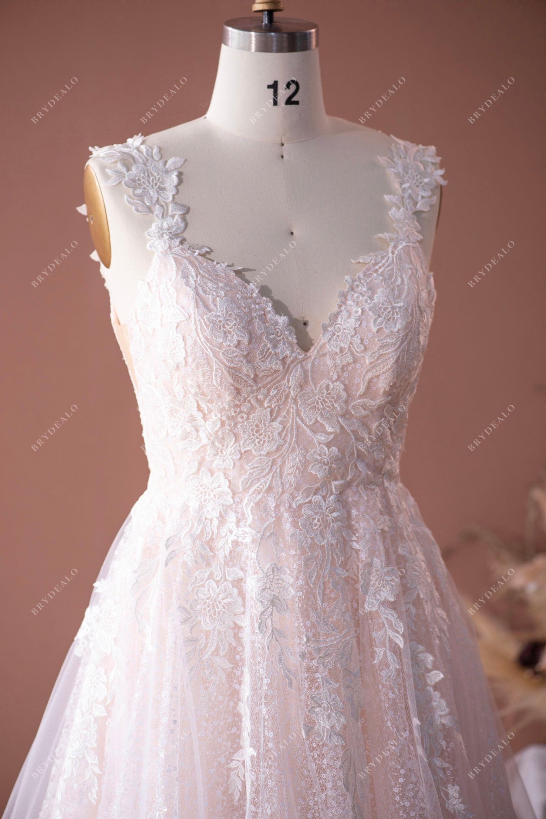 beautiful lace shoulder straps designer wedding gown