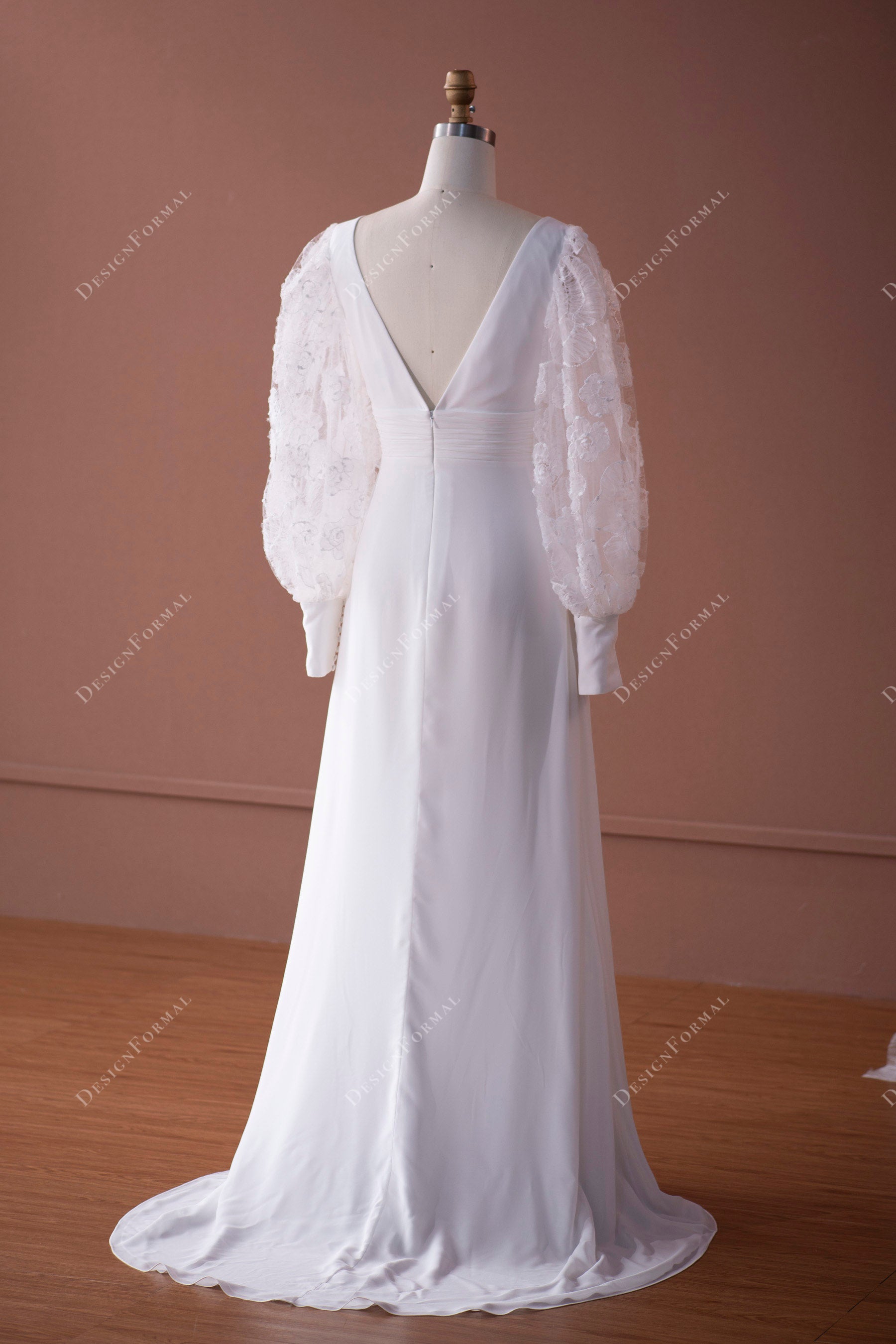 V-back Chiffon Fit and Flare Wedding gown