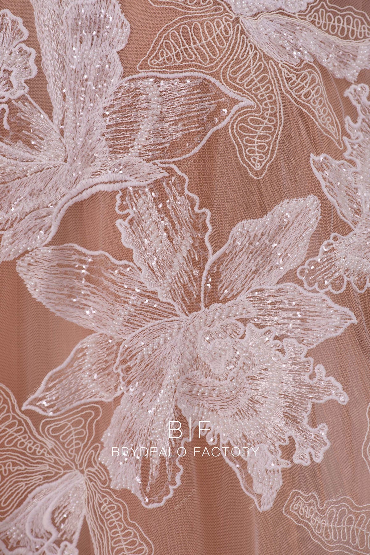 Beautiful Heavy Beaded Embroidery Lotus Lace Fabric Online