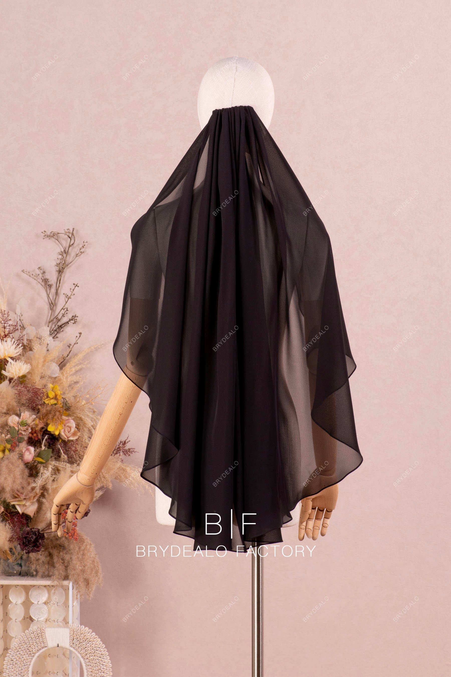 black chiffon fingertip wedding veil