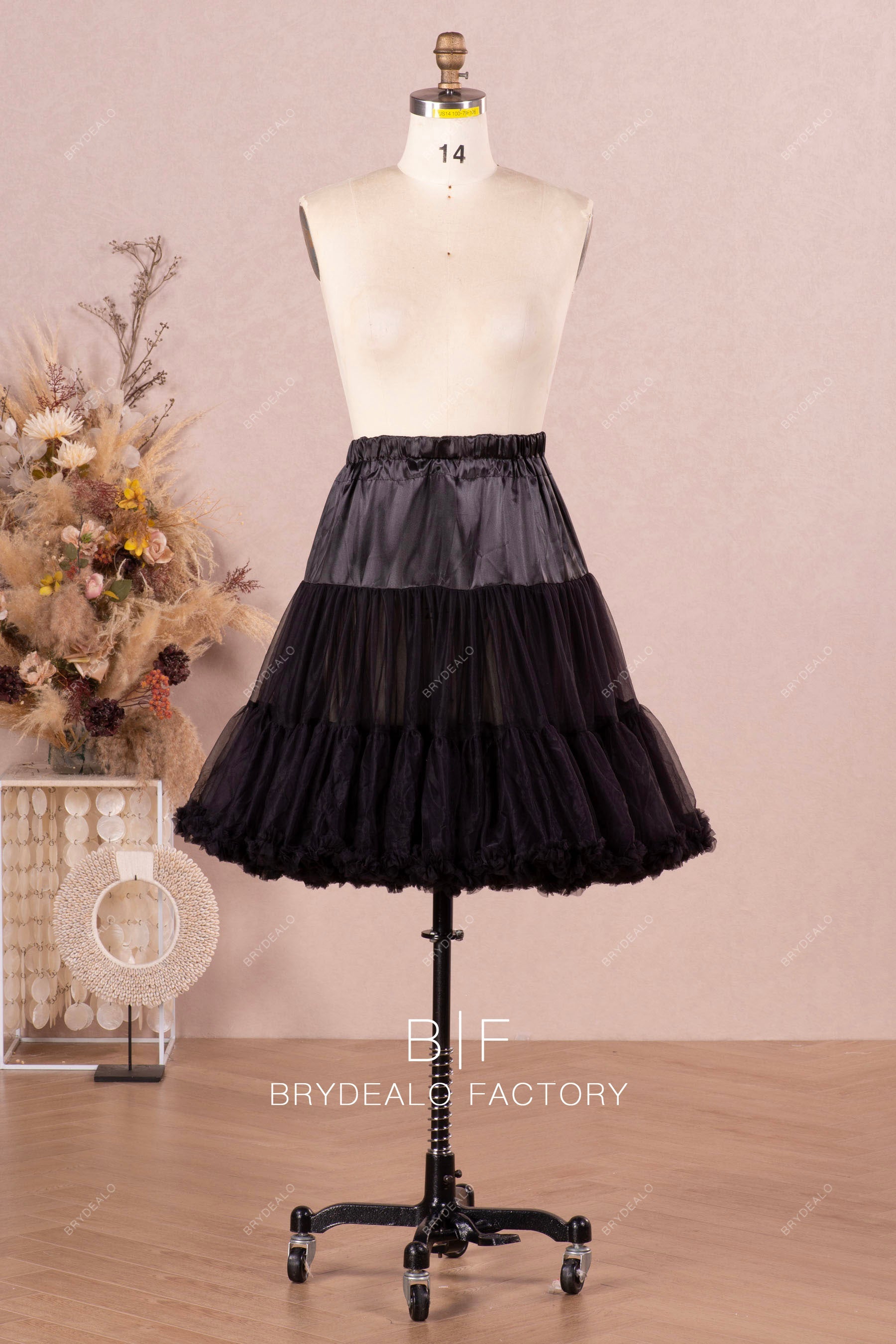 mini length dress black petticoat