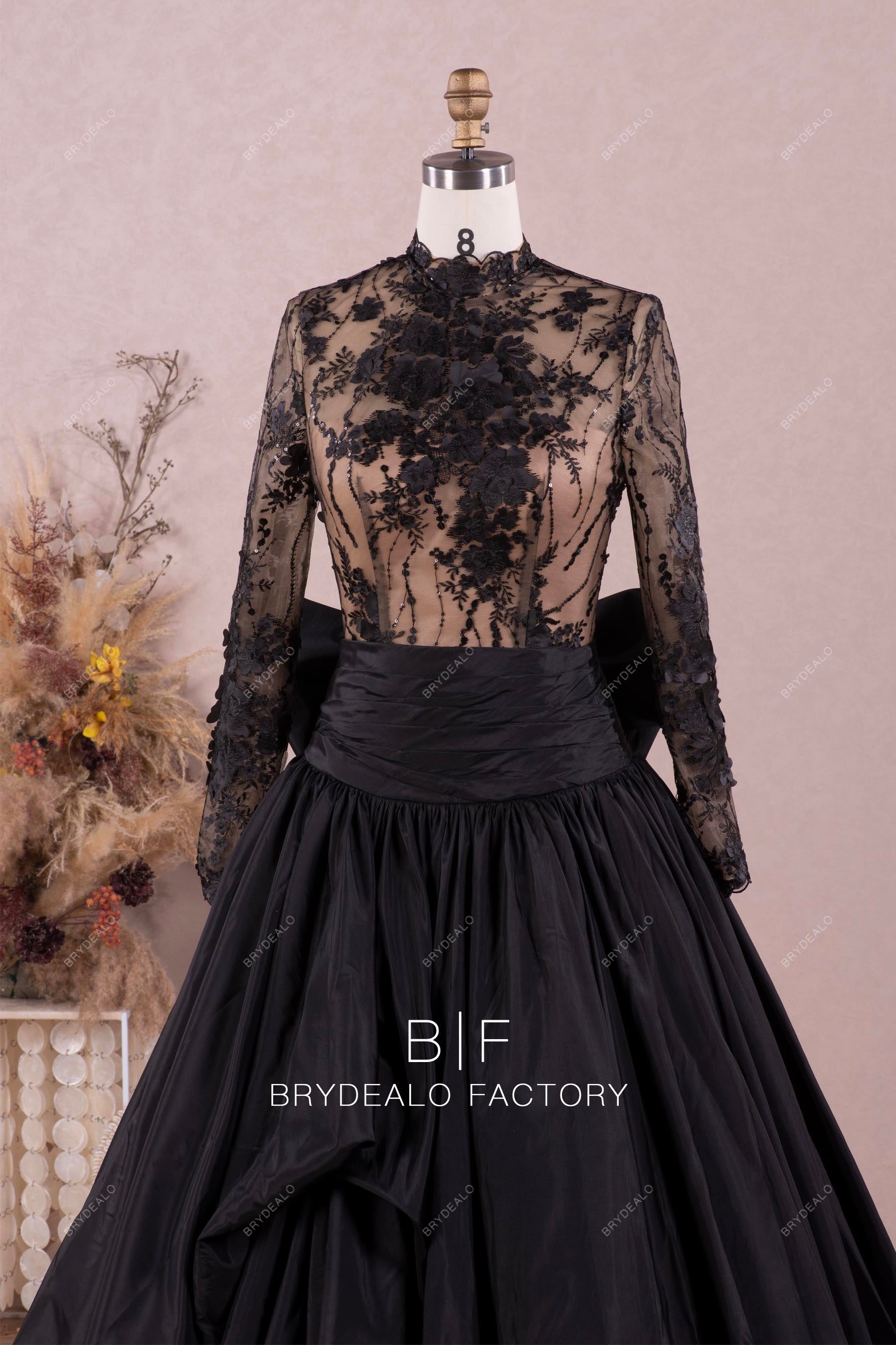 black high neck lace Gothic wedding dress