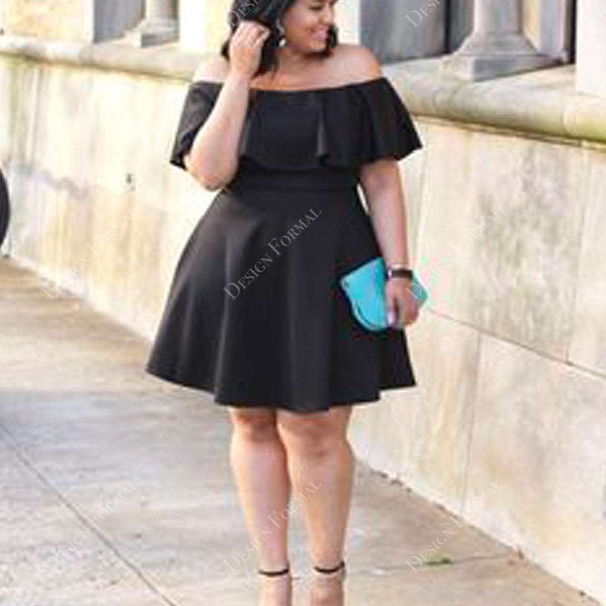 Plus Size Black Satin Off Shoulder Mini Length Homecoming Cocktail Gow Plus Size Black Satin Off Shoulder Mini Length Homecoming Cocktail Gow