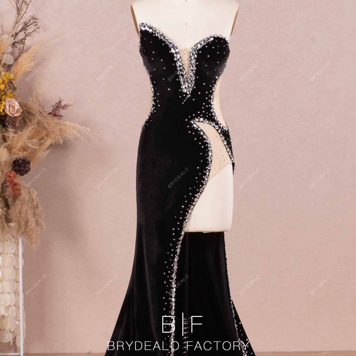 Black Asymmetric Plunging Cutout Sparkly Unique Prom Evening Dress