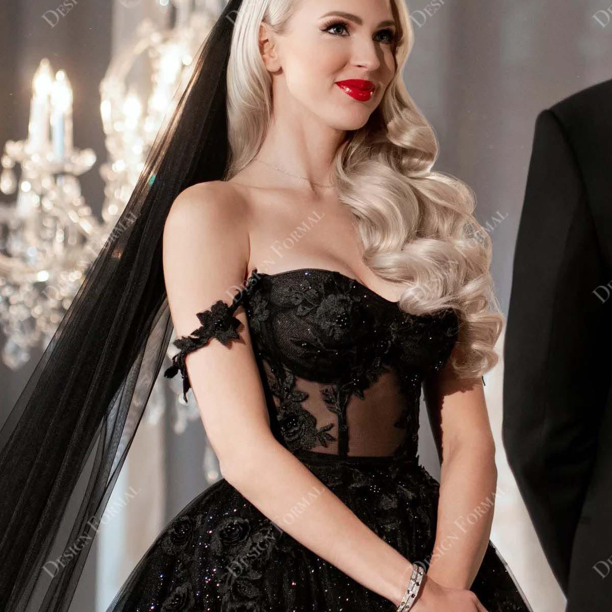 Christine Quinn Corset Lace Sparkly Black Celebrity Gothic Wedding Dress