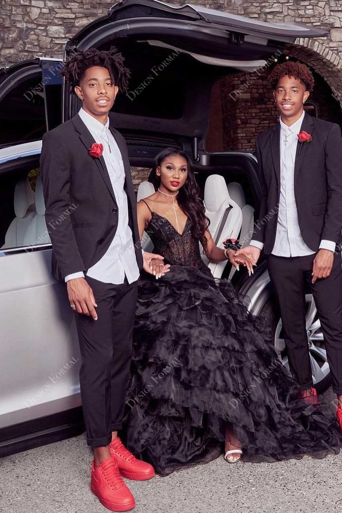 Black prom dress top with black tux