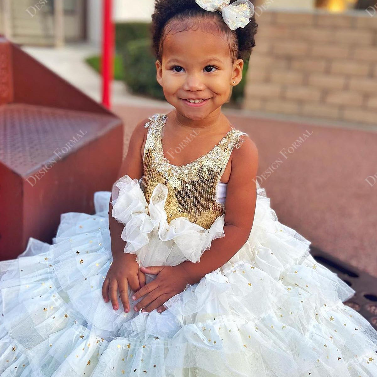 gold flower girl dress Sparkly Gold Sequin Custom Ankle Length Ball Gown Flower Girl Dress
