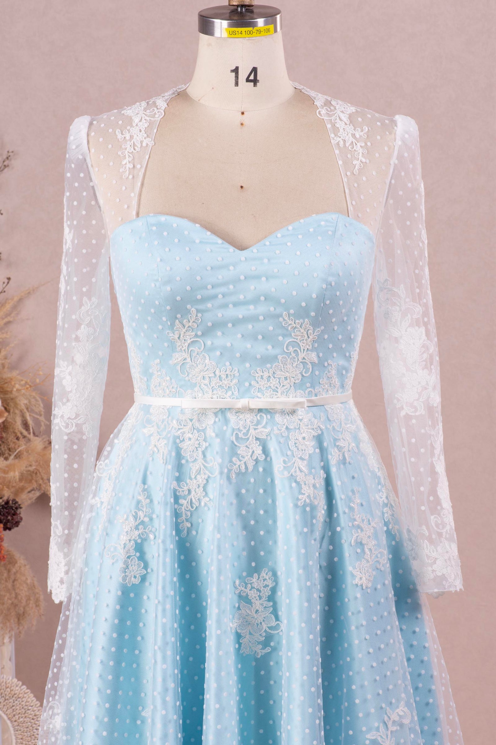 Vintage White Lace Overlaid Sky Blue Short A-line Bridal Dress