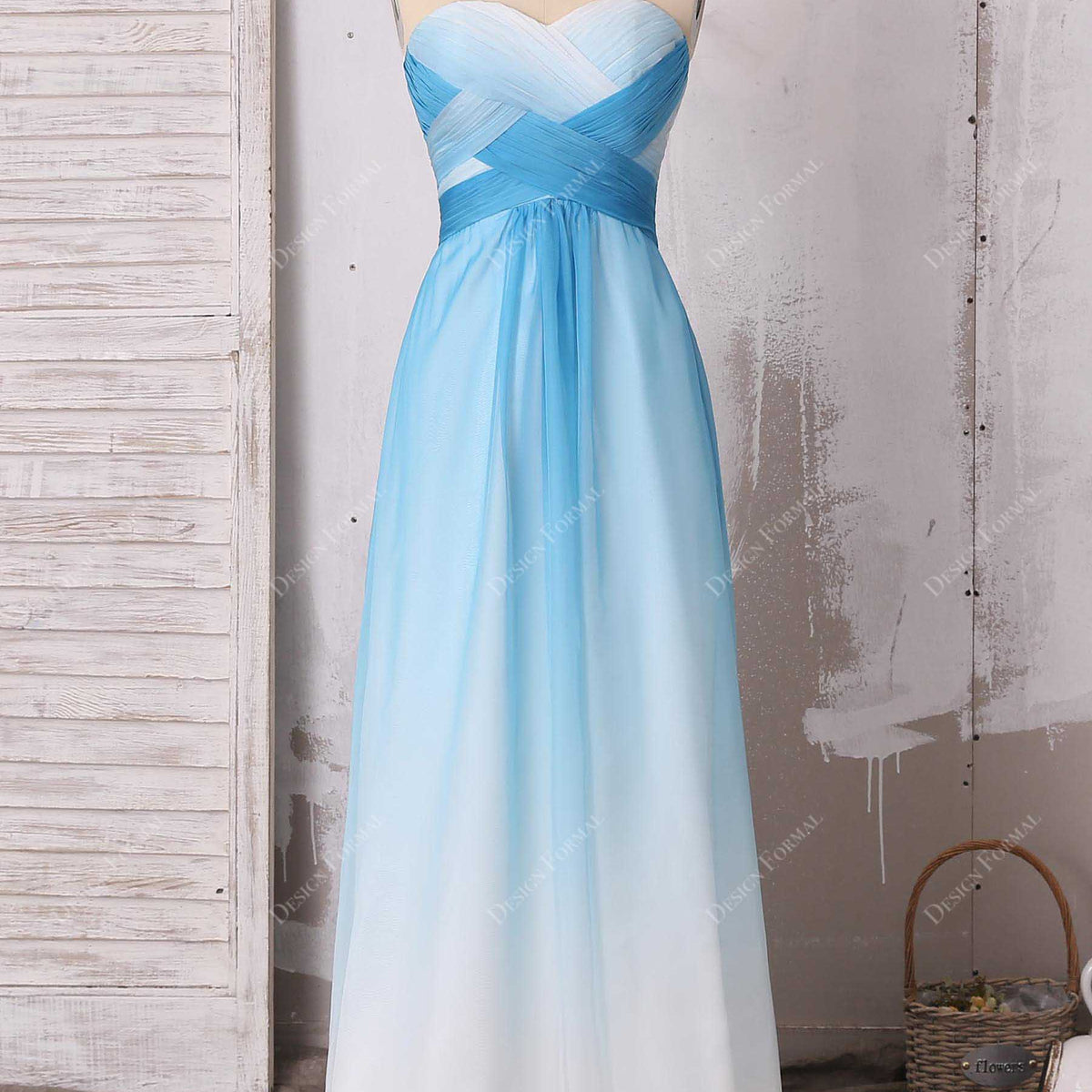 Criss-Cross Blue to White Ombre Chiffon Long Bridesmaid Evening Dress Criss-Cross Blue to White Ombre Chiffon Long Bridesmaid Evening Dress