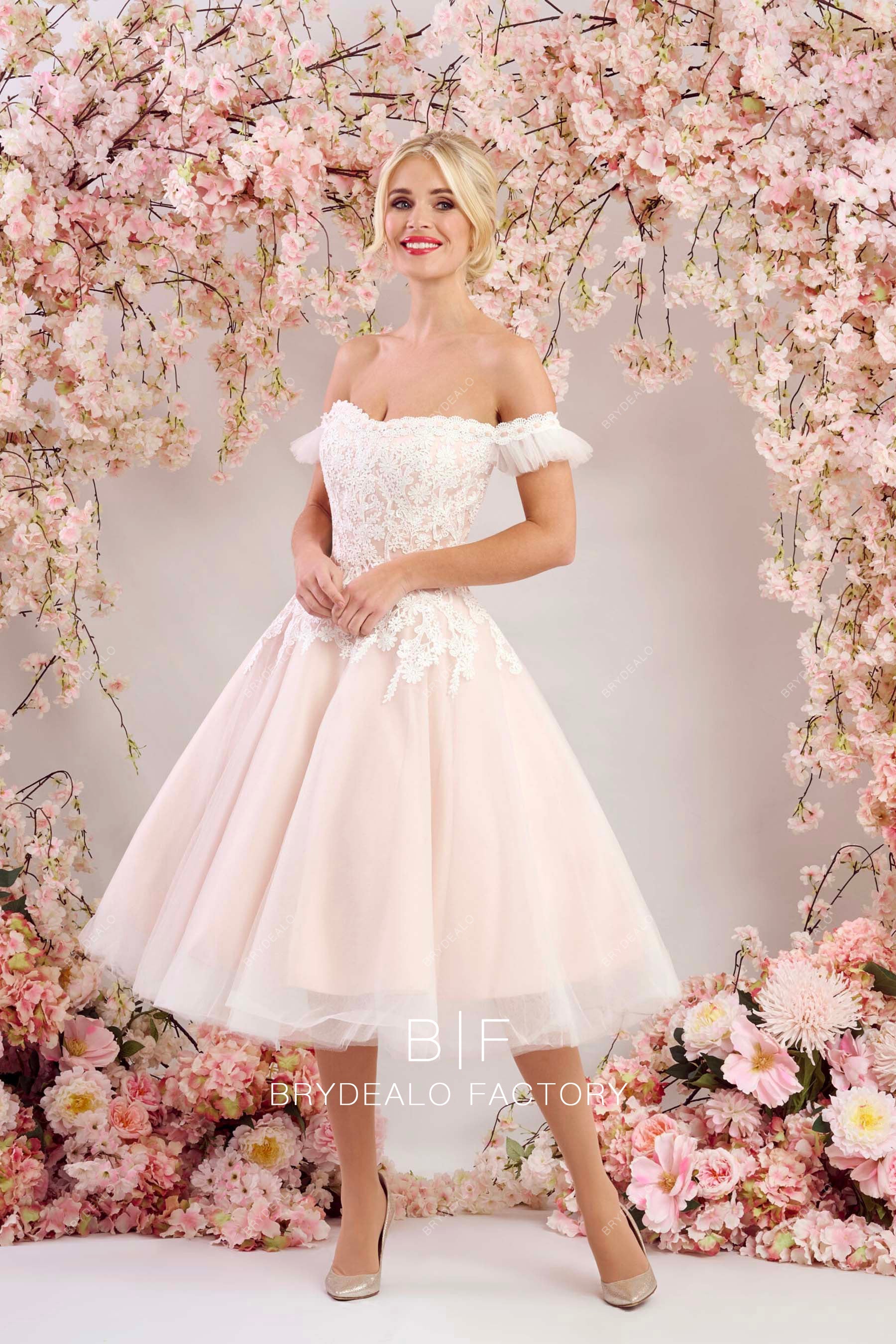 vintage blush pink puffy A-line bridal dress