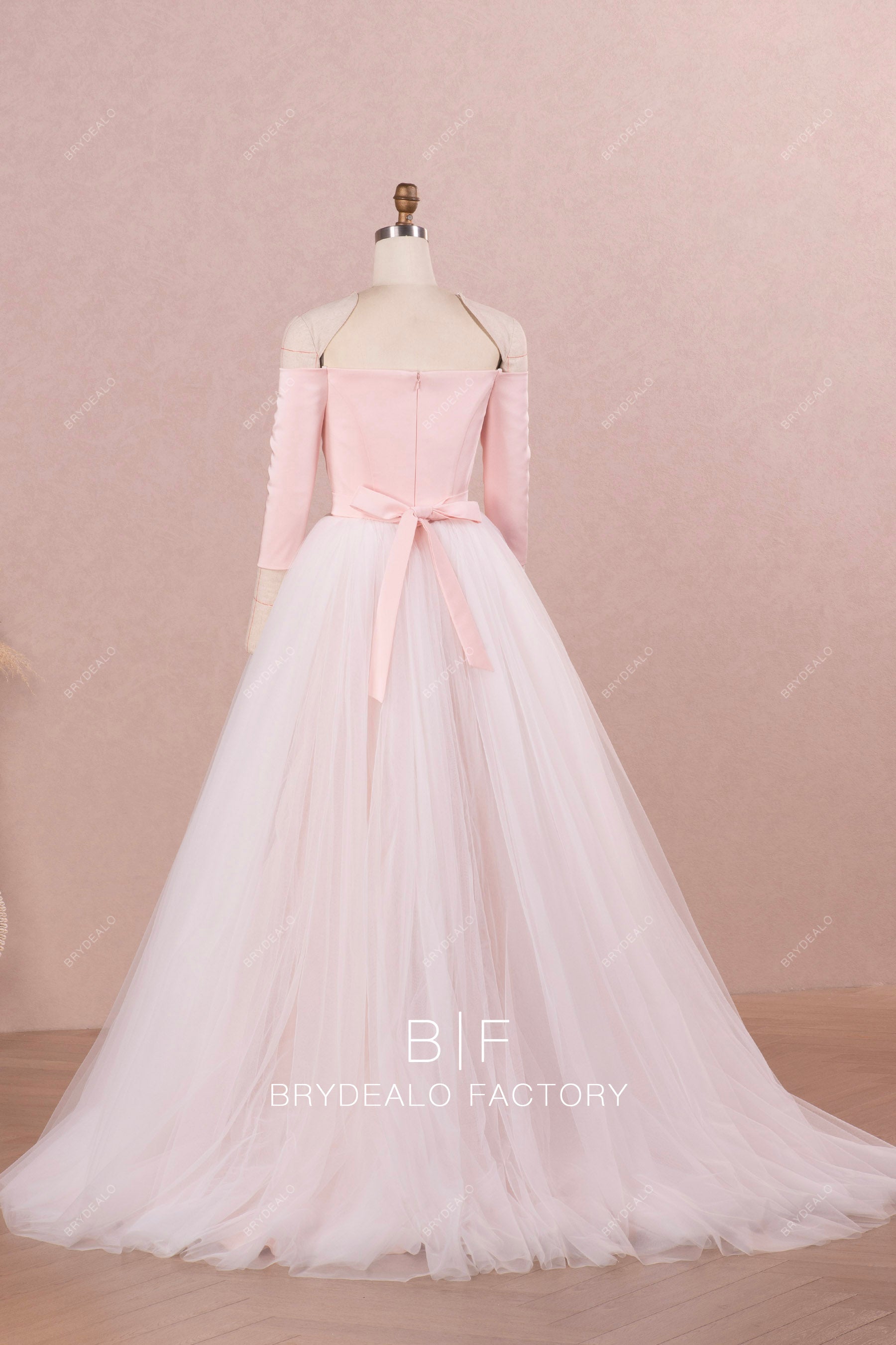 court train wedding dress with detachable tulle overskirt