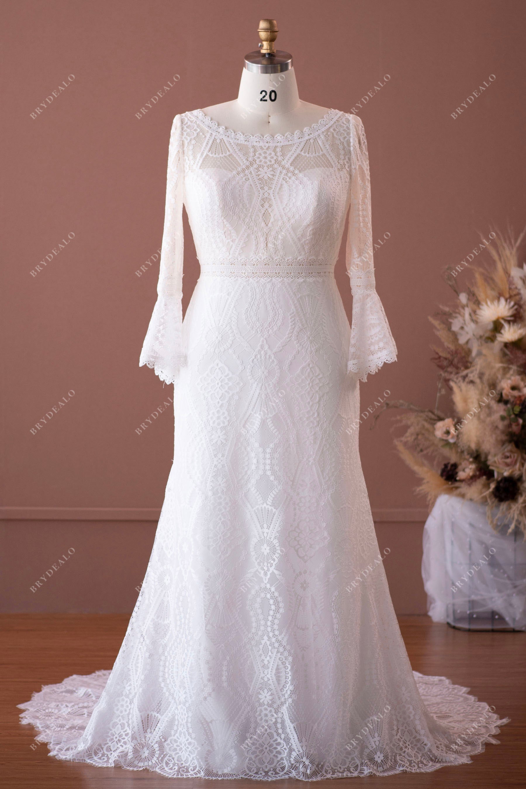 Plus Size Illusion Neck Designer Lace Mermaid Bridal Dress