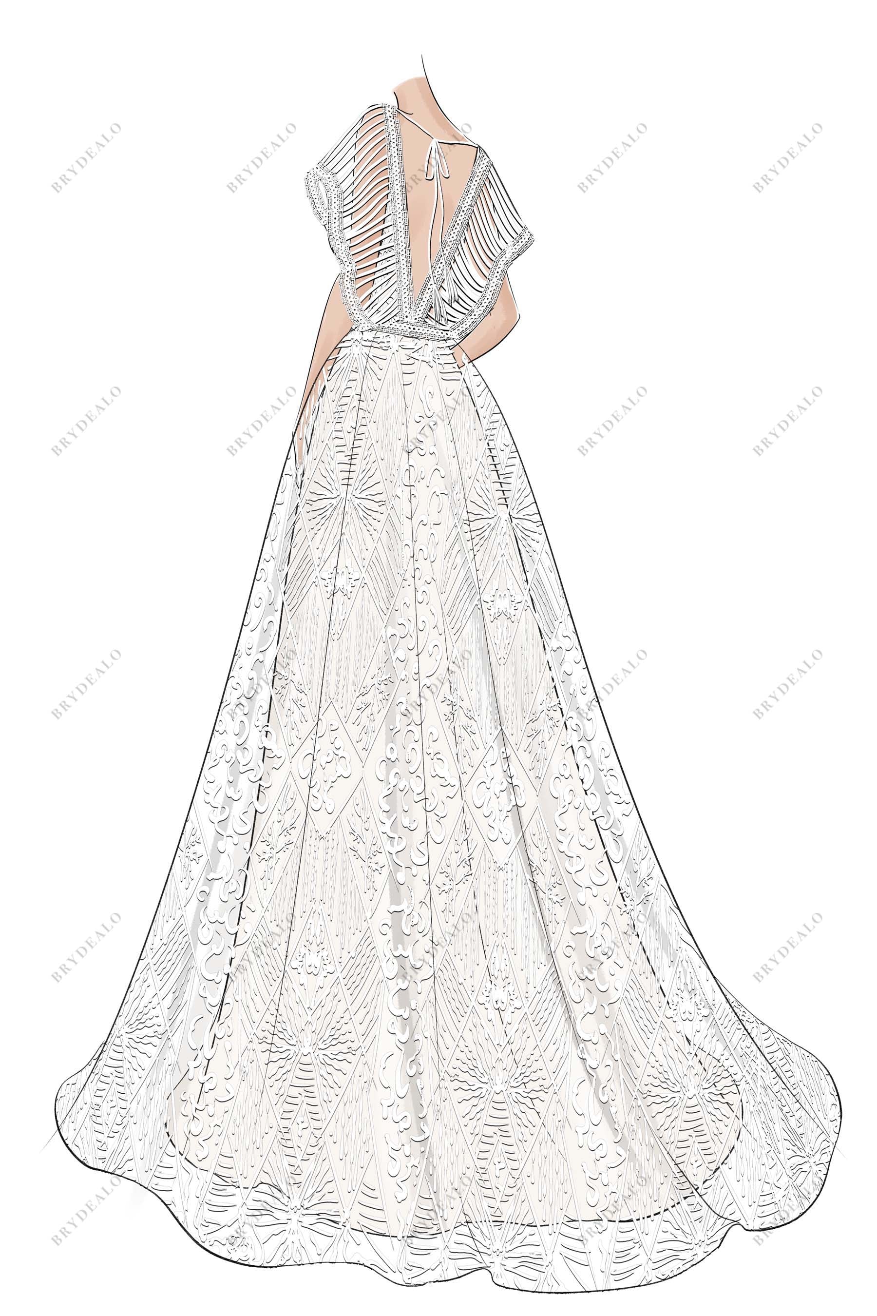 Open Back A-line Ruffled Wedding Dress Sketch