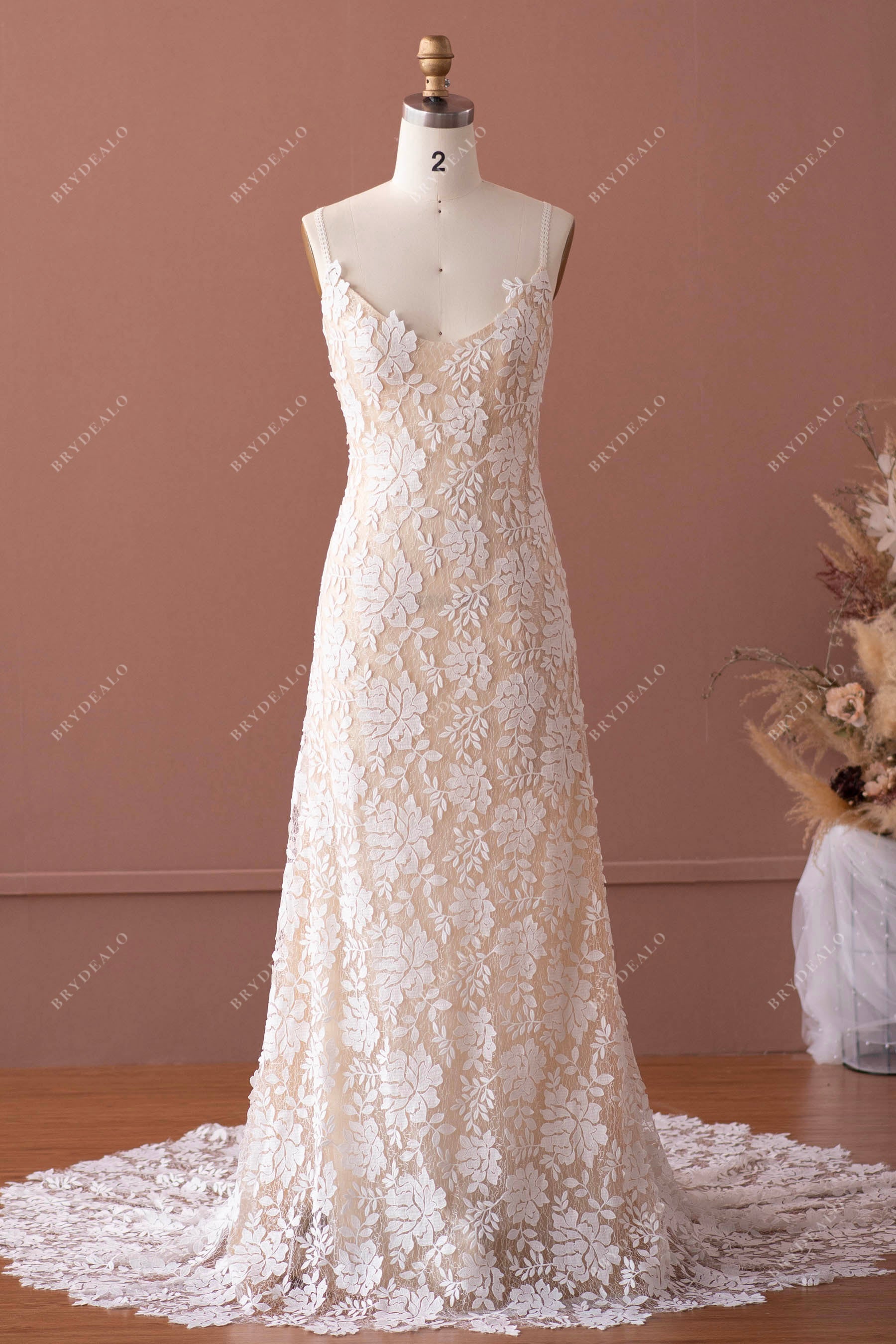 boho straps lace mermaid outdoor wedding dress