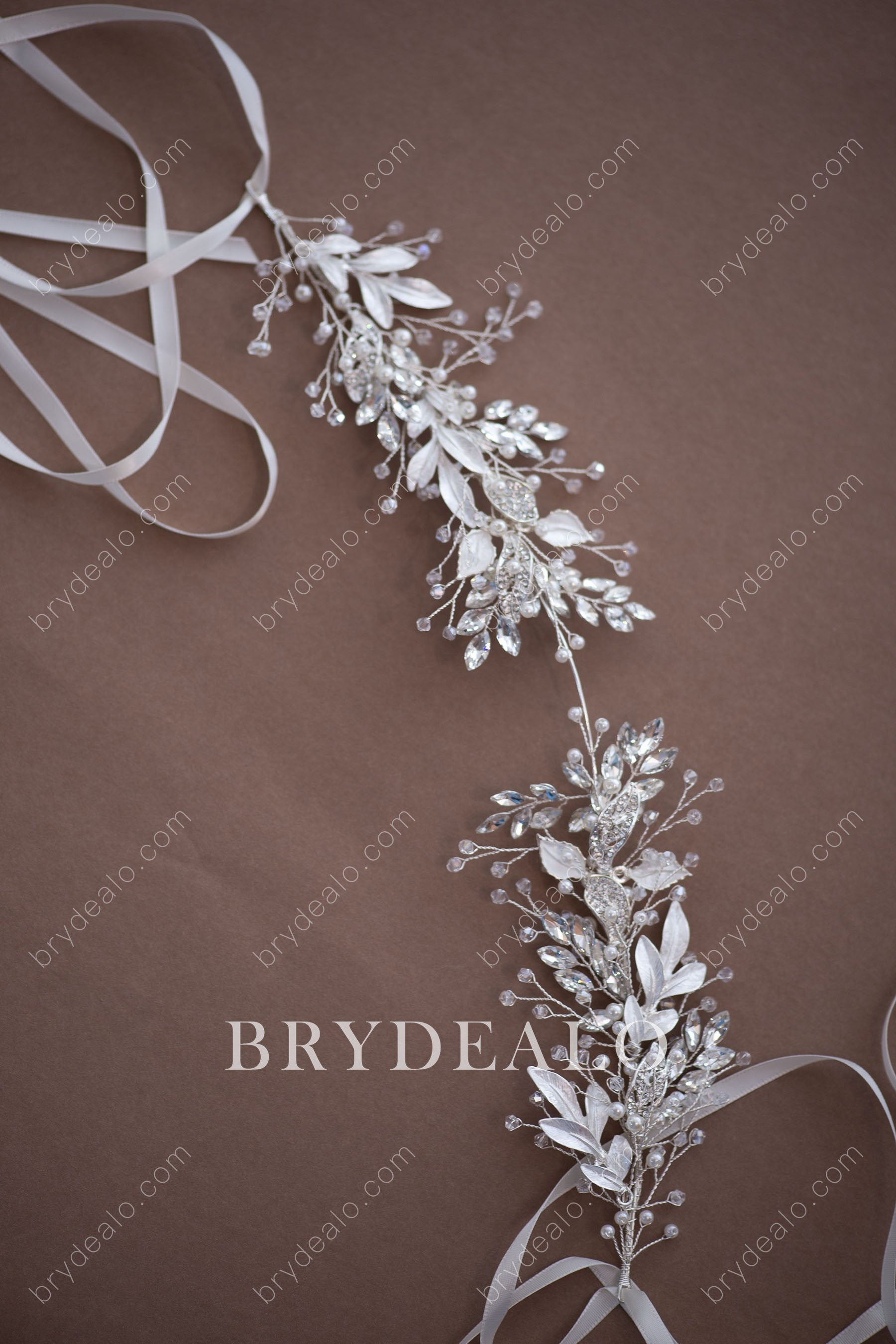 Botanic-inspired Crystals Pearls Bridal Headpiece