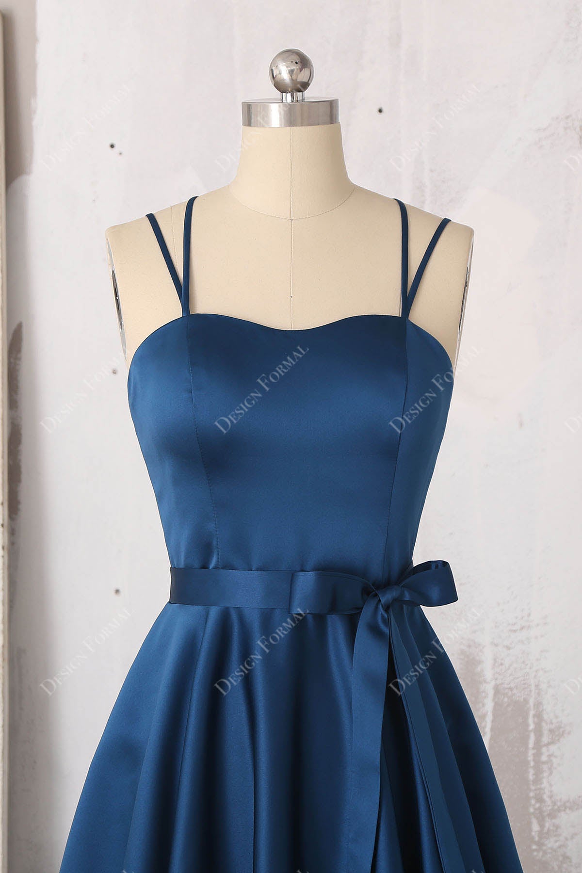 bow belt blue cocktail dress