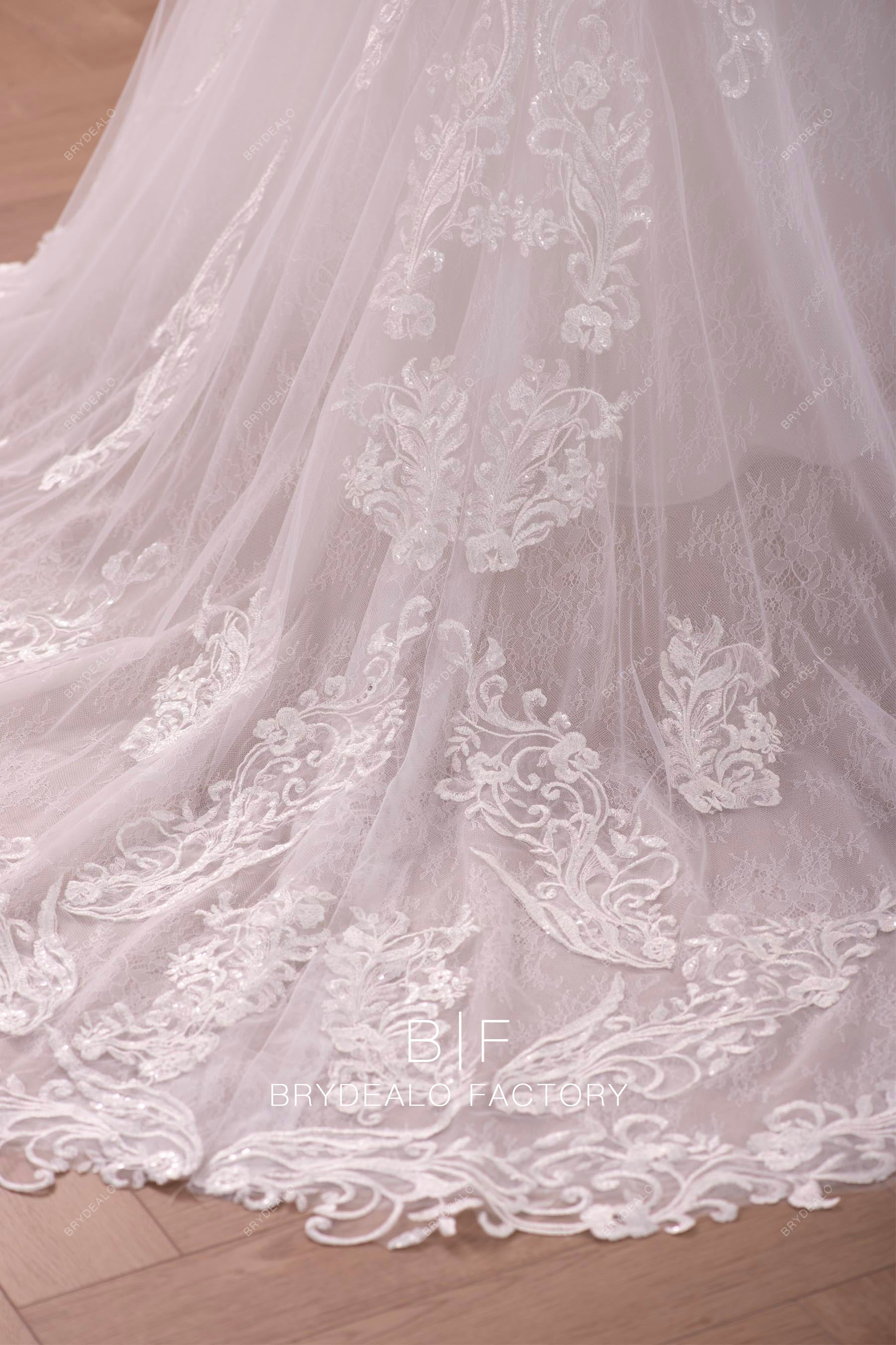 fashion bridal lace long train wedding dress