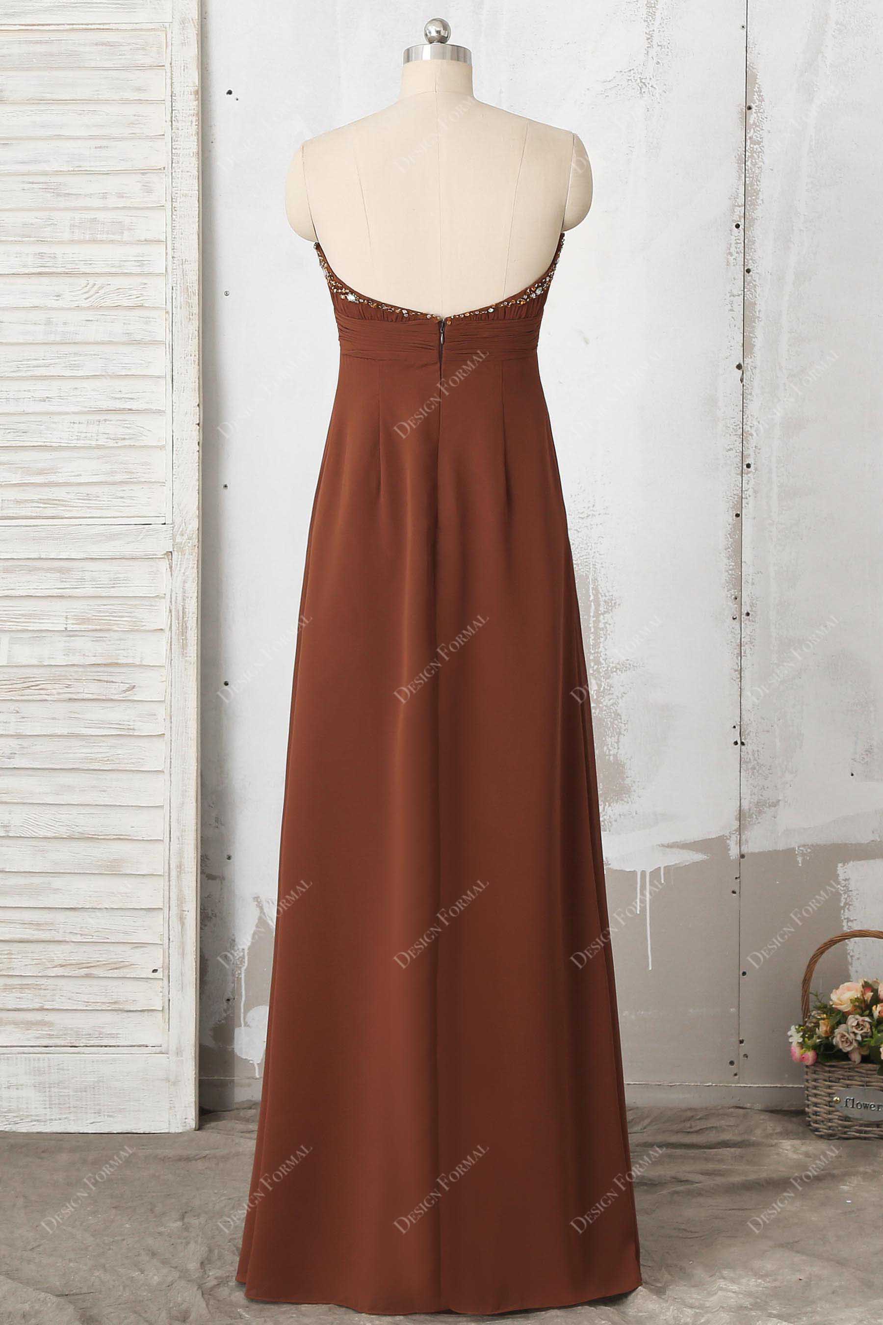 brown chiffon floor length bridesmaid dress 