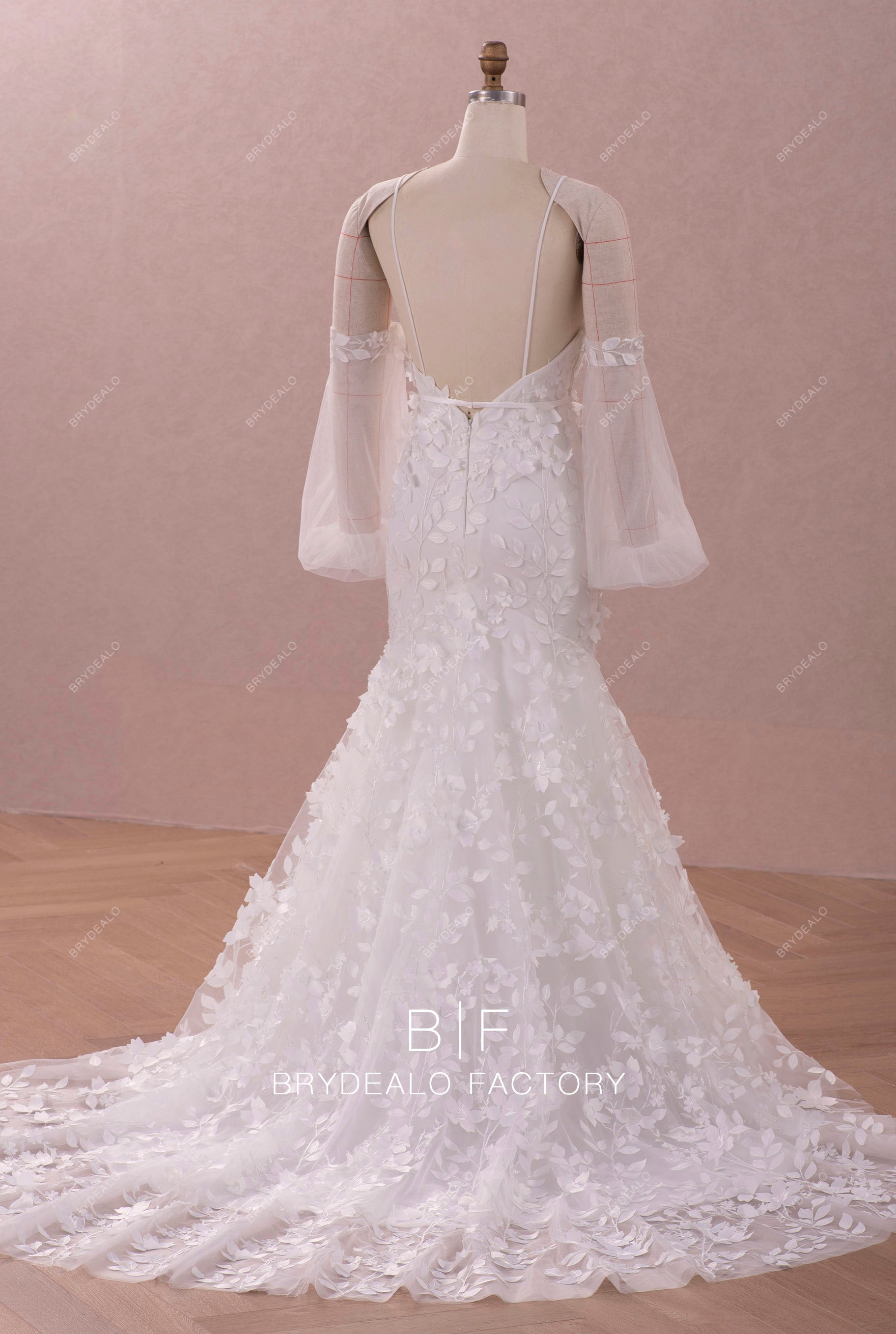 Fairytale bubble sleeve lace mermaid wedding dress