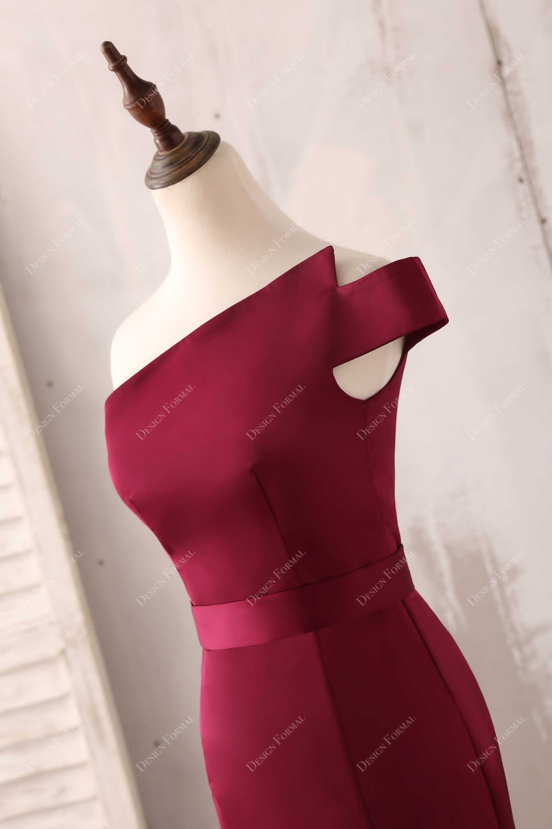 burgundy asymmetrical fitted prom dress
