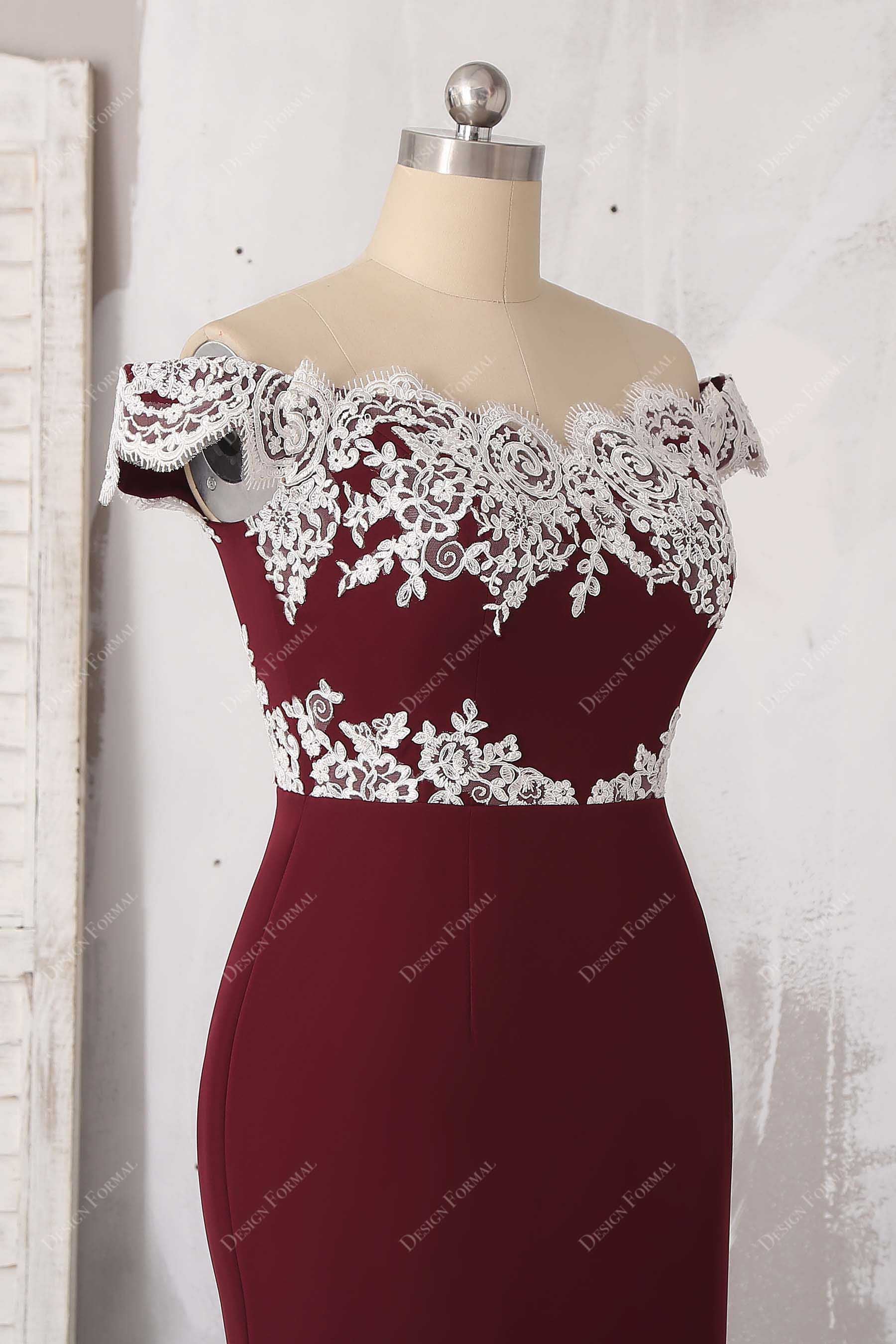 burgundy lace matte knit bridesmaid dress