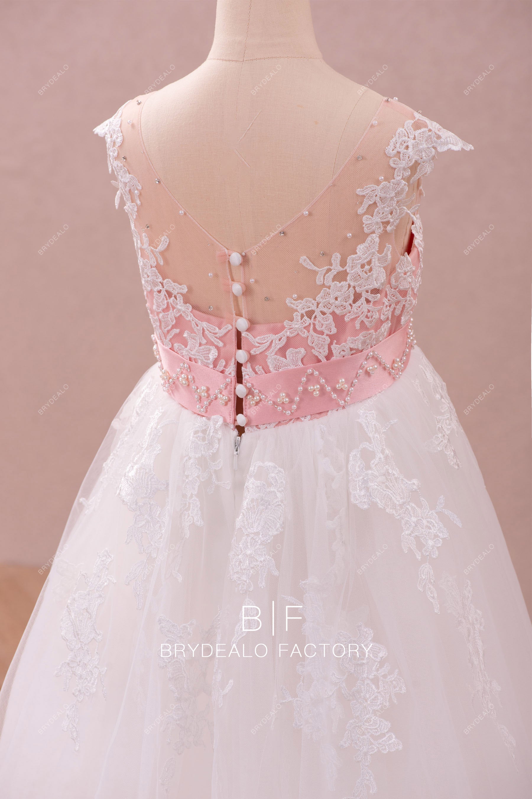 illusion V-back beading lace flower girl dress for less