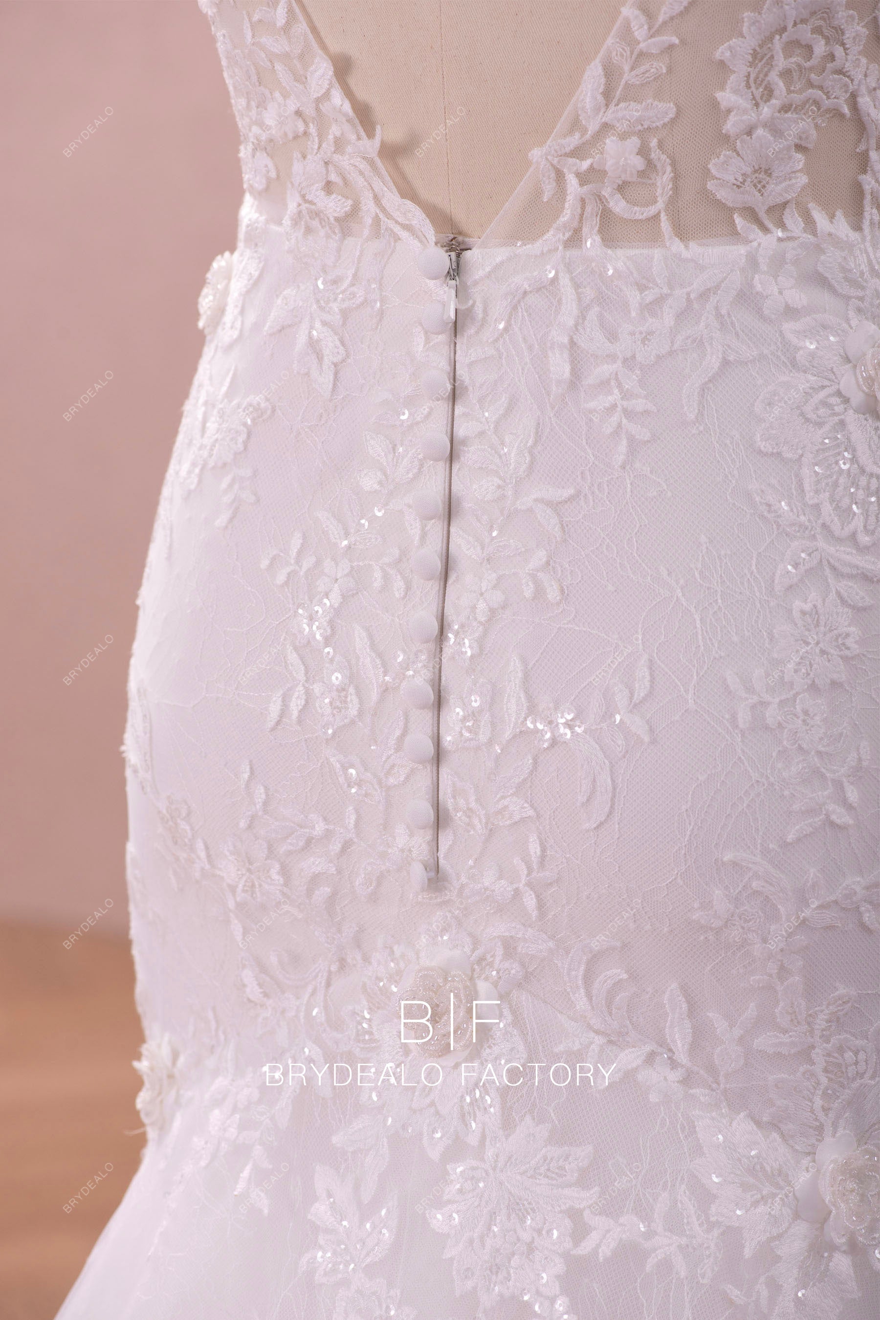 buttoned back lace bridal gown