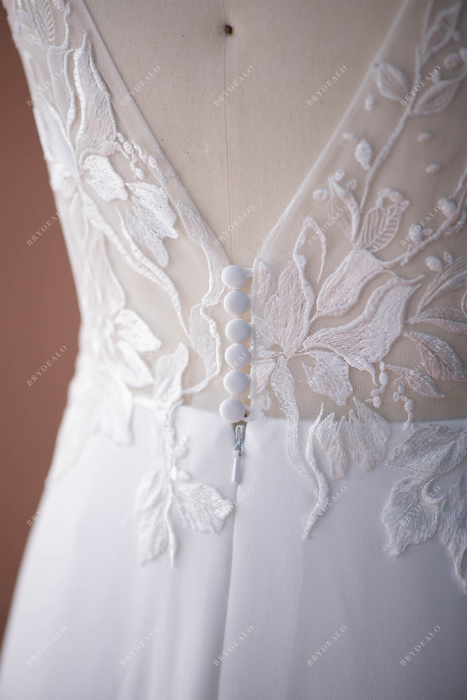 buttoned back lace fall wedding dress