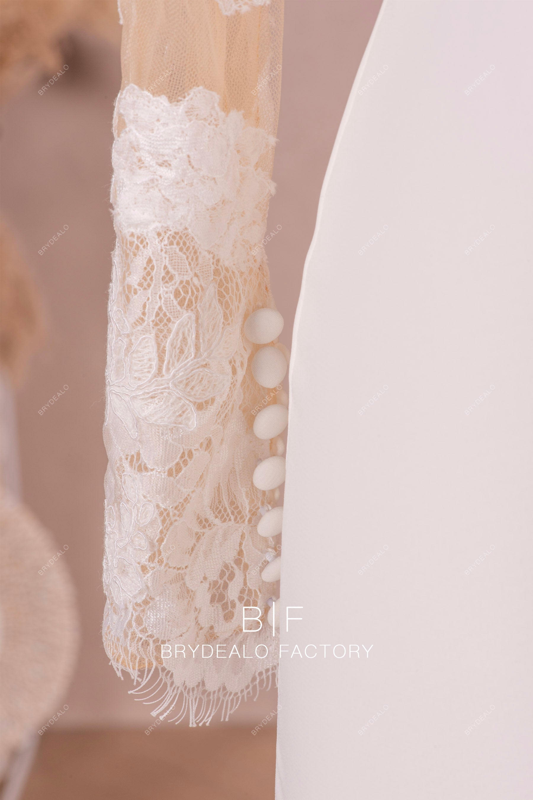 modern buttoned cuff lace wedding dress