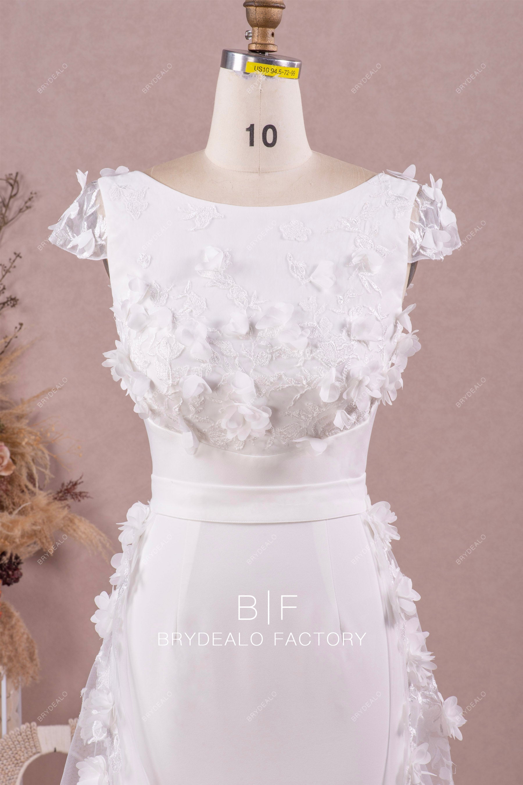 sheer cap sleeve 3D flower lace wedding dress