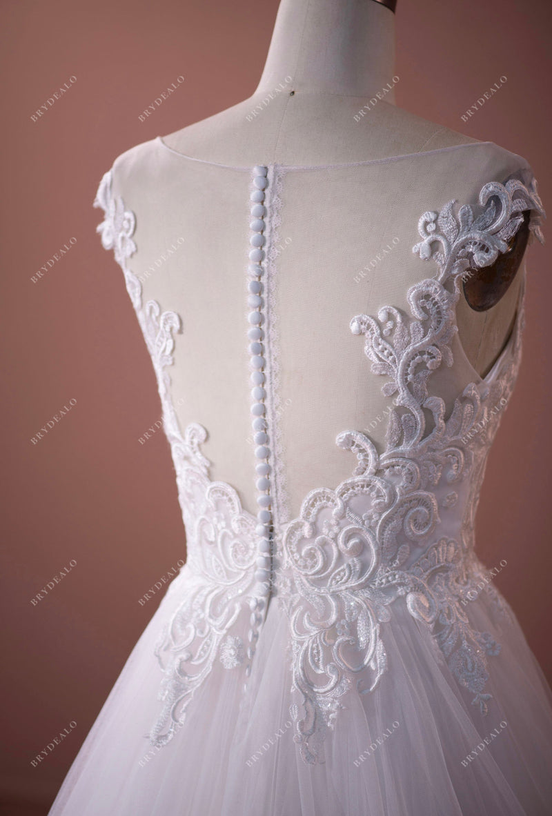 Stylish Illusion Neck Cap Sleeve Lace Tulle Garden Wedding Dress – DesignFormal Stylish Illusion Neck Cap Sleeve Lace Tulle Garden Wedding Dress – DesignFormal