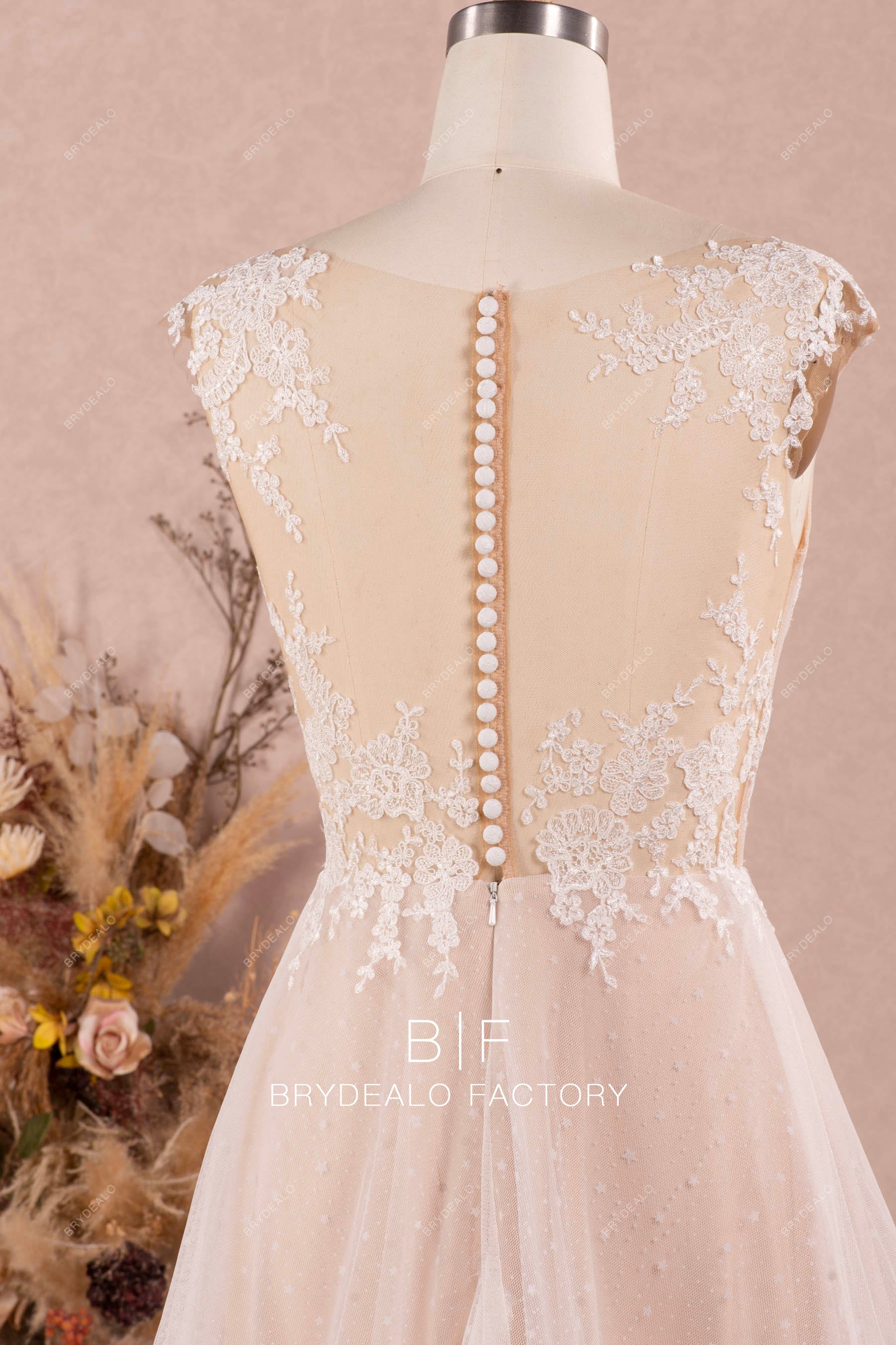 cap sleeve illusion lace back designer wedding dress