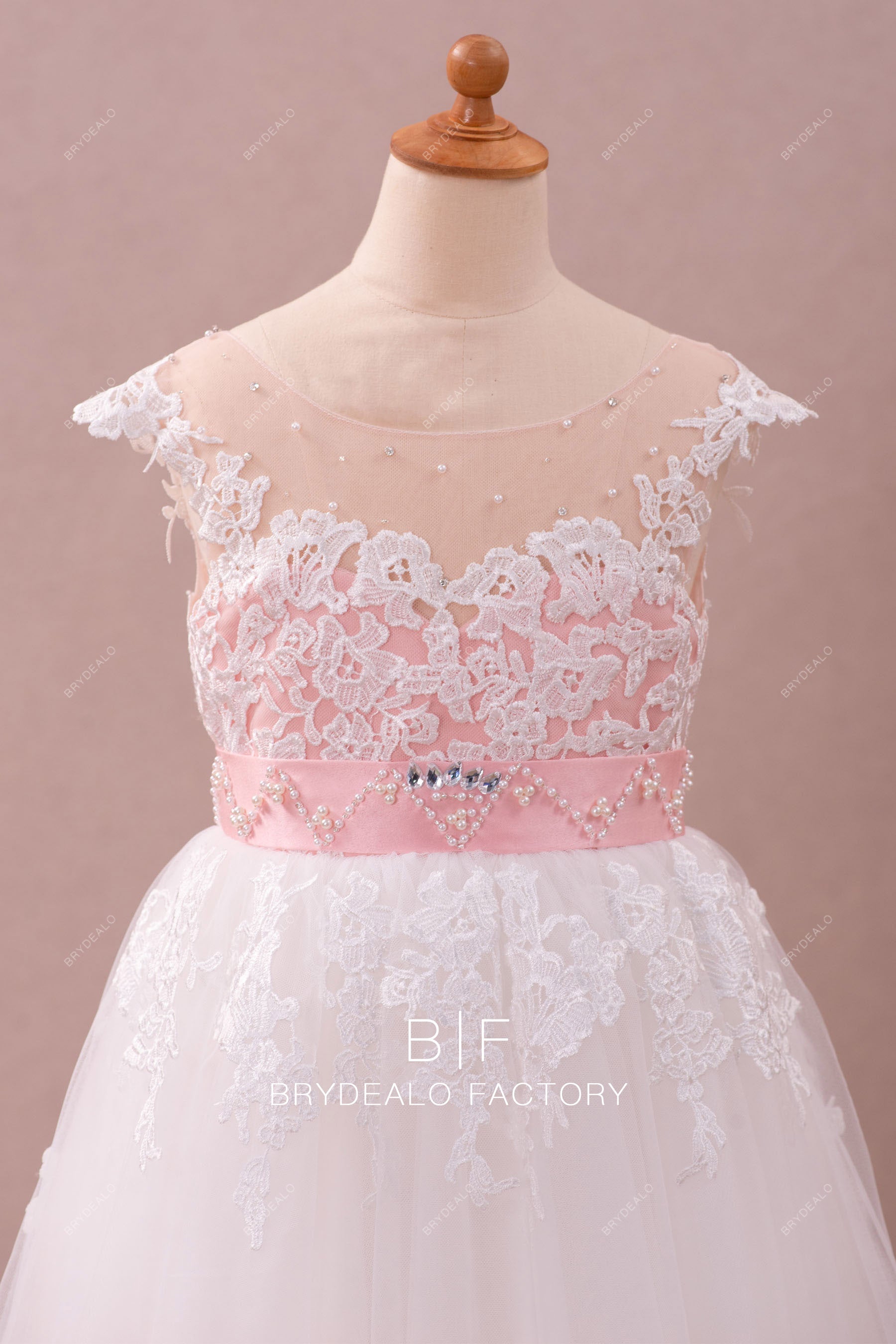 cap sleeve lace illusion neck flower girl dress for wedding