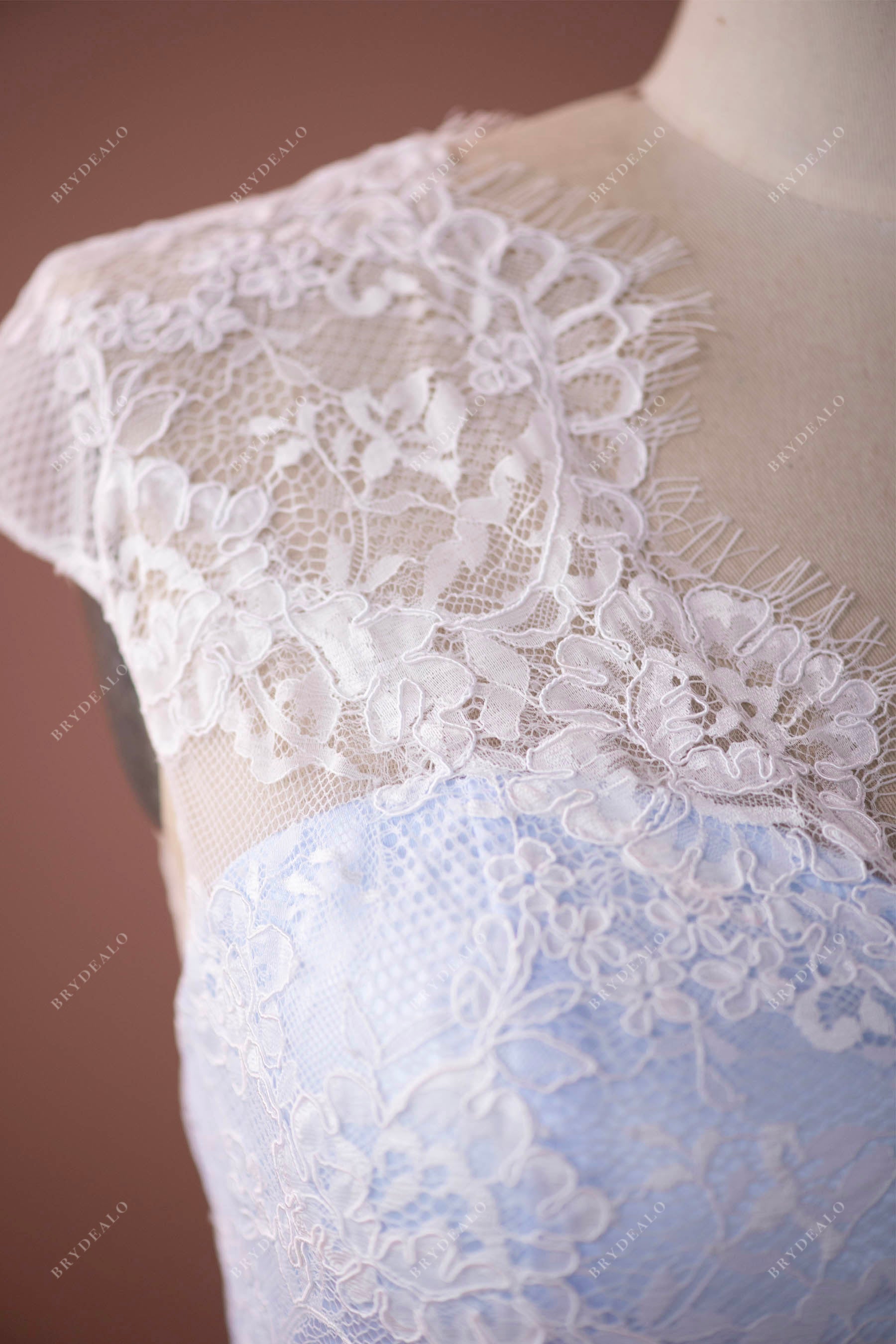 scalloped lace neck informal city bridal gown