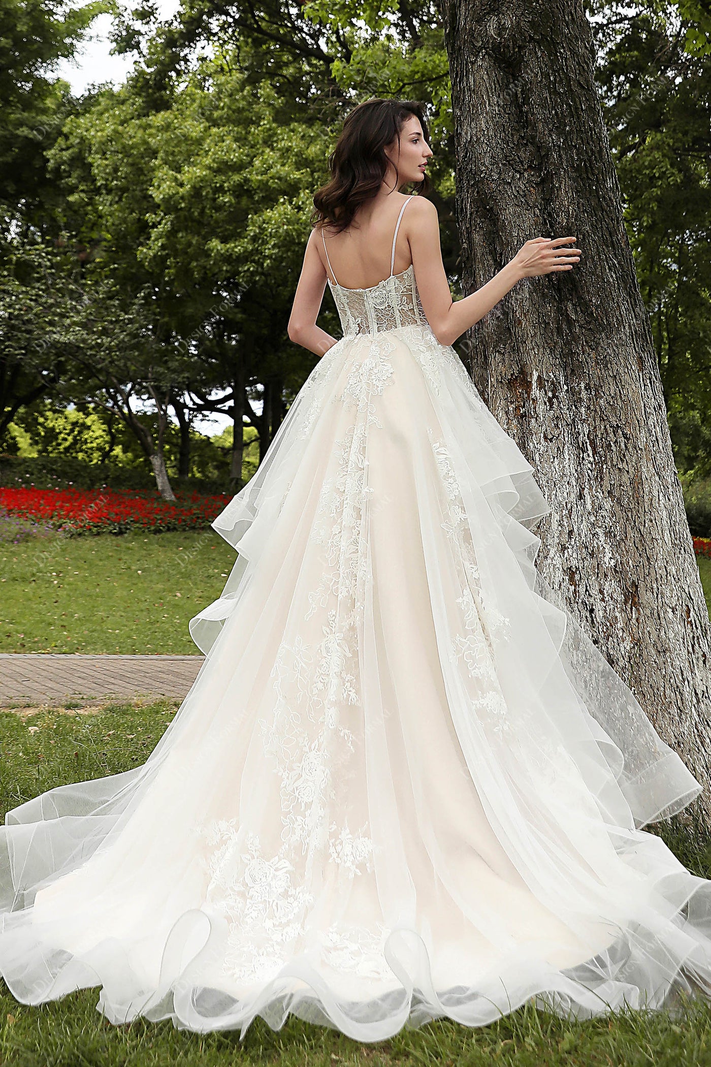 Unique Summer Tulle Lace Crop Top Wedding Dress