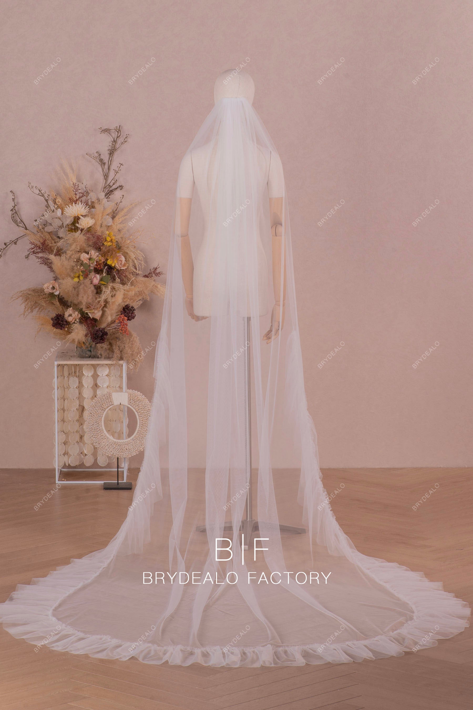designer cathedral length ruffled tulle wedding veil online