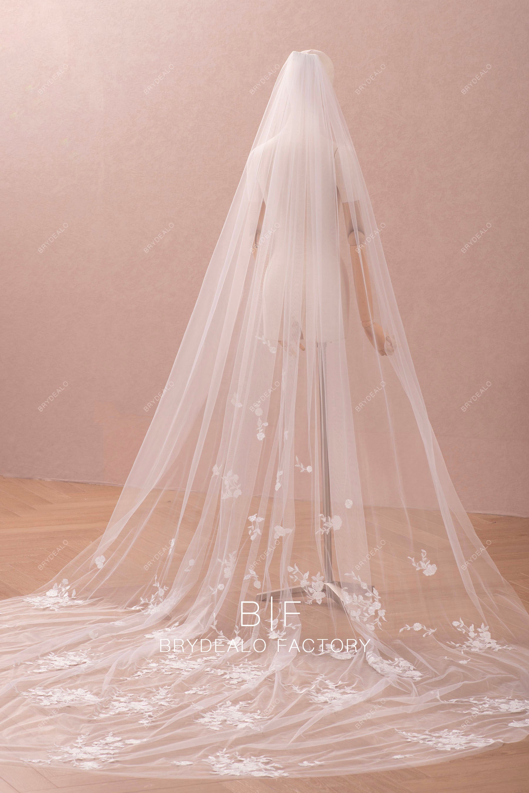 designer cathedral length shimmery lace veil for sale