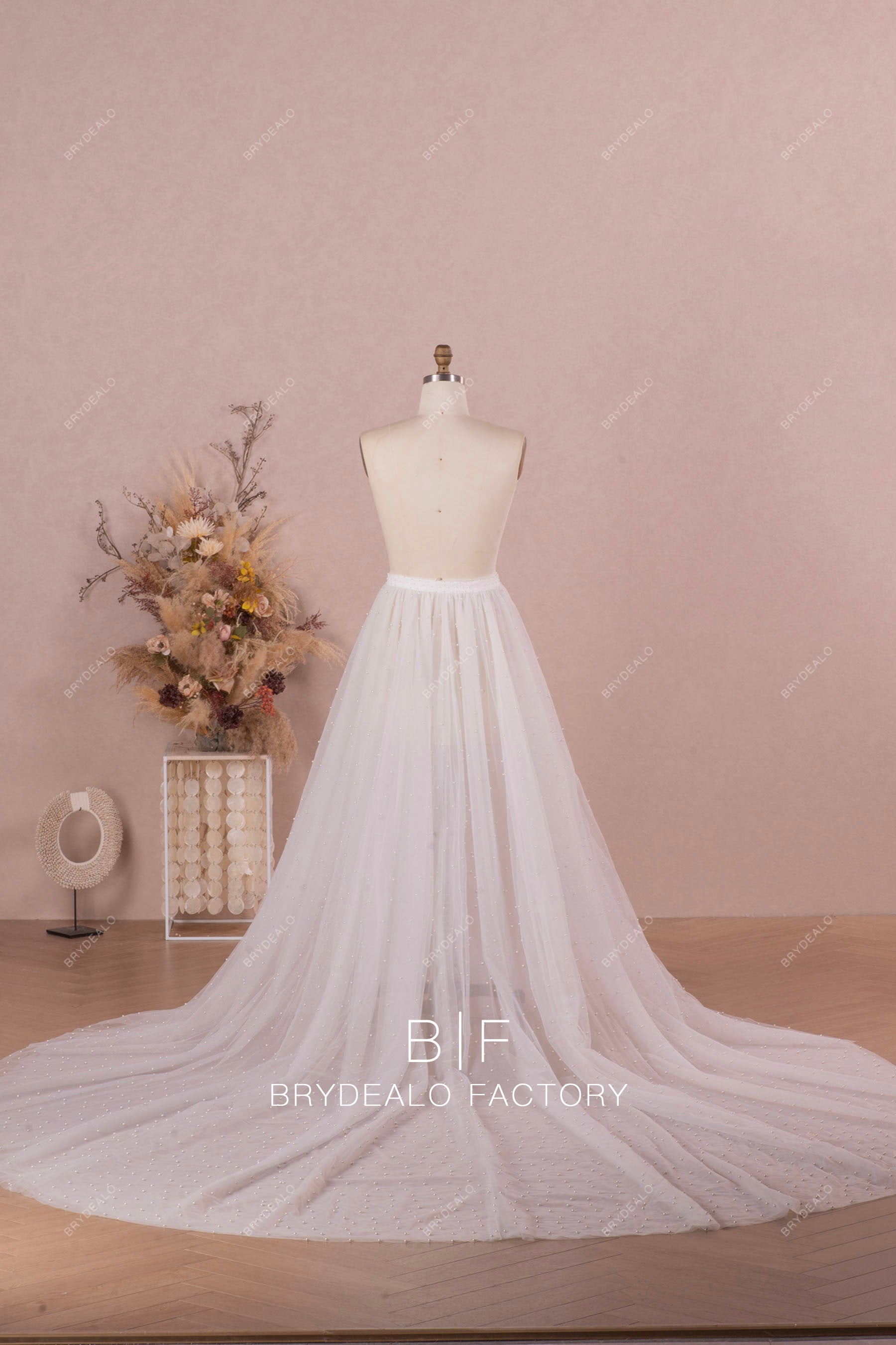 cathedral length train A-line  bridal overskirt